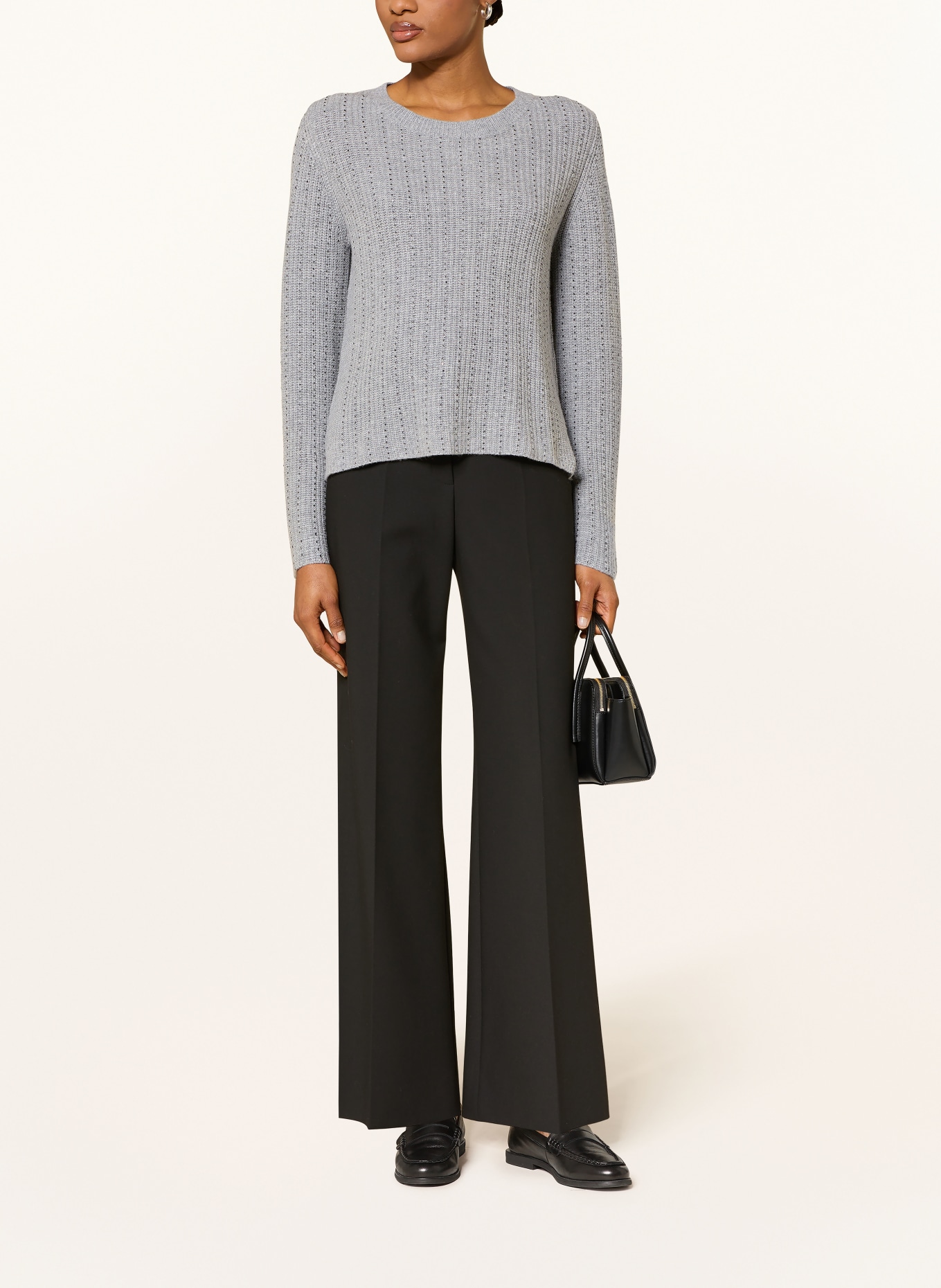 lilienfels Pullover aus Merinowolle mit Schmucksteinen: GRAU