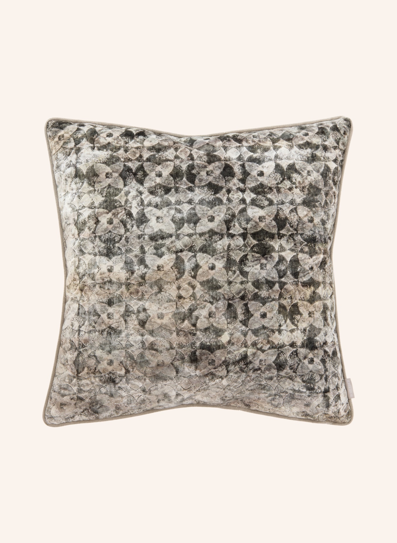 ROHLEDER LUNETTE decorative cushion made of velvet with feather filling: GRAY / LIGHT GREEN