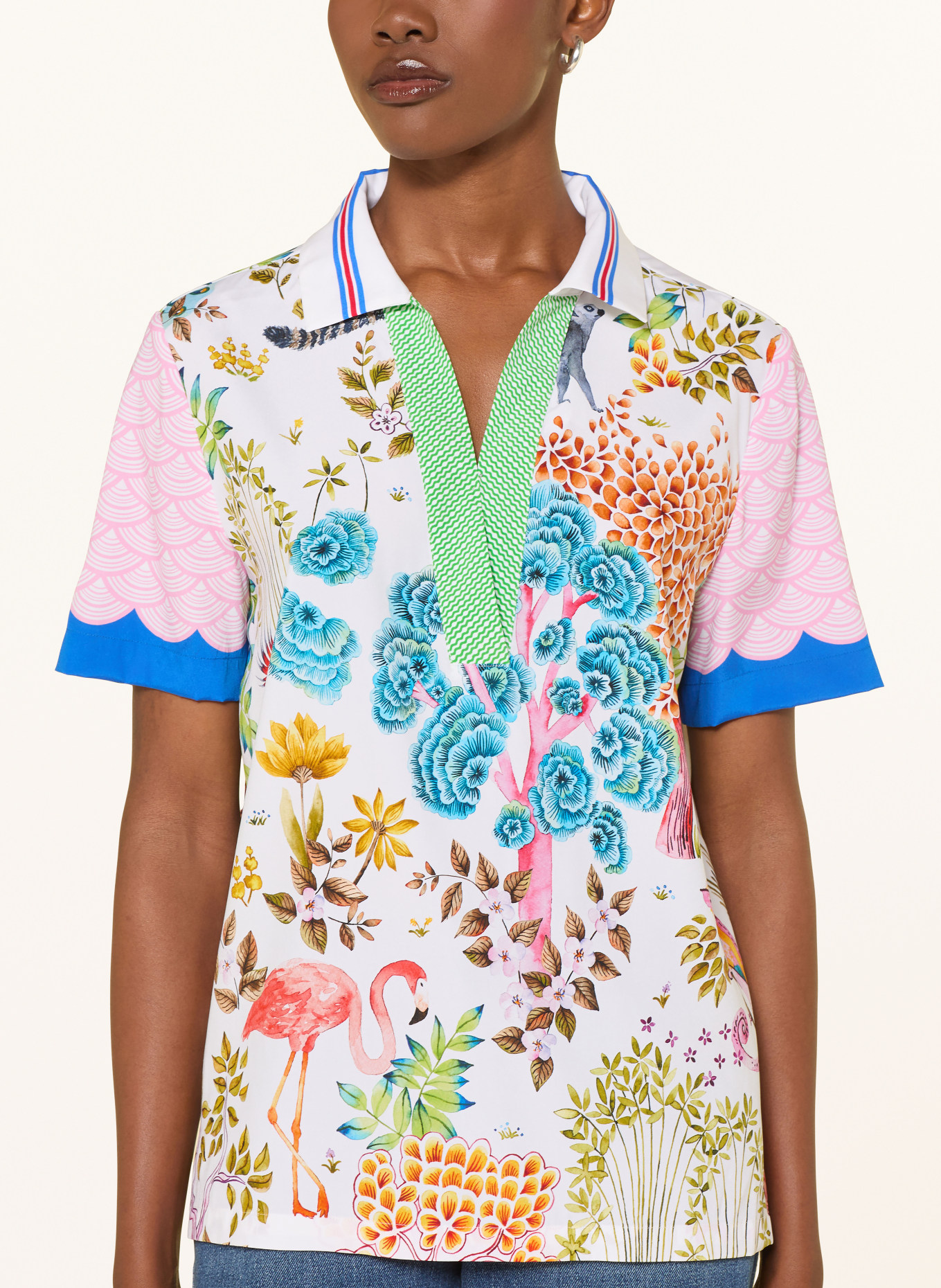 HERZENS Silk blouse shirt: WHITE / PINK / BLUE