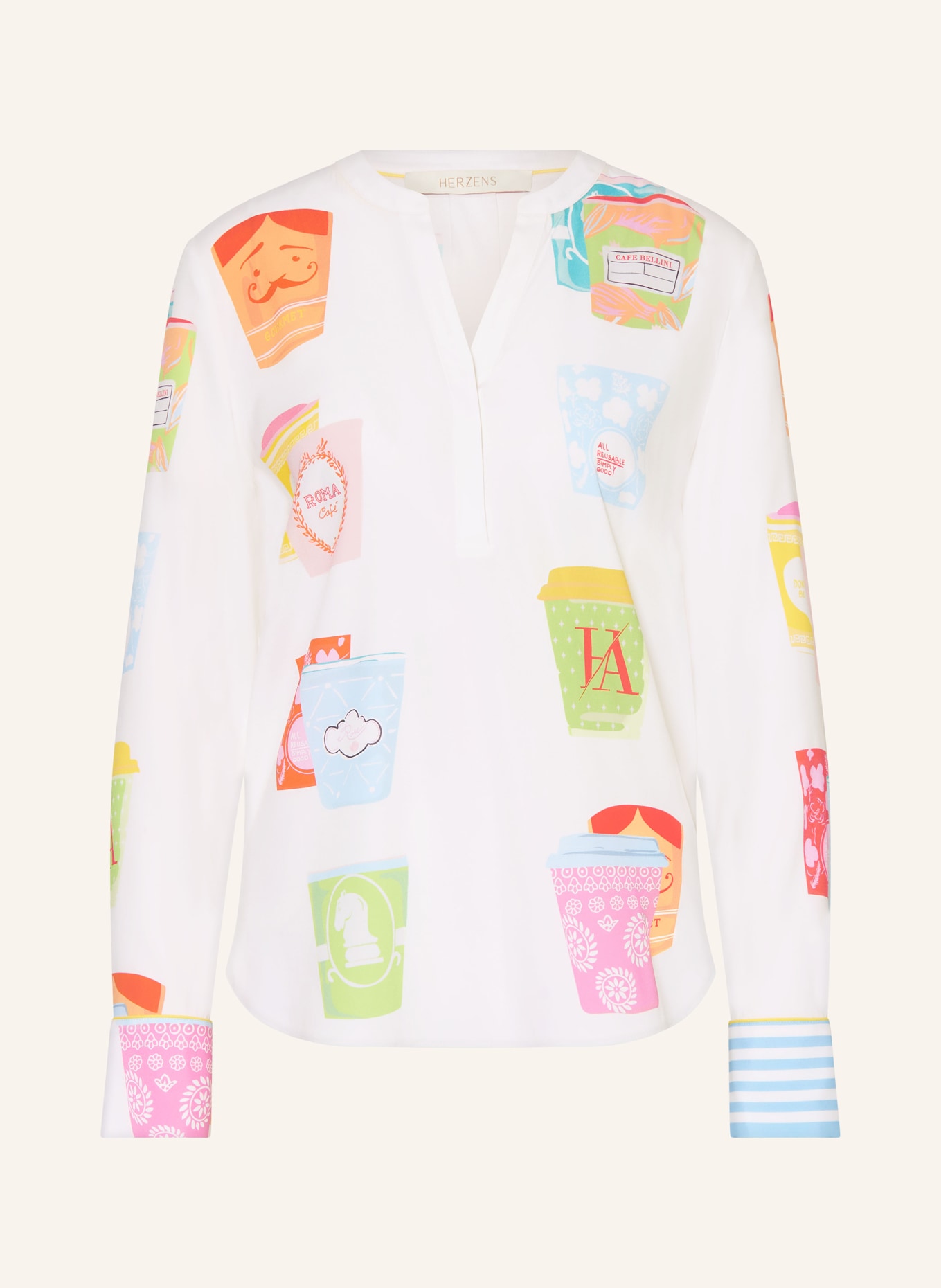 HERZENS Blusenshirt aus Seide: WEISS / ROSA / HELLBLAU