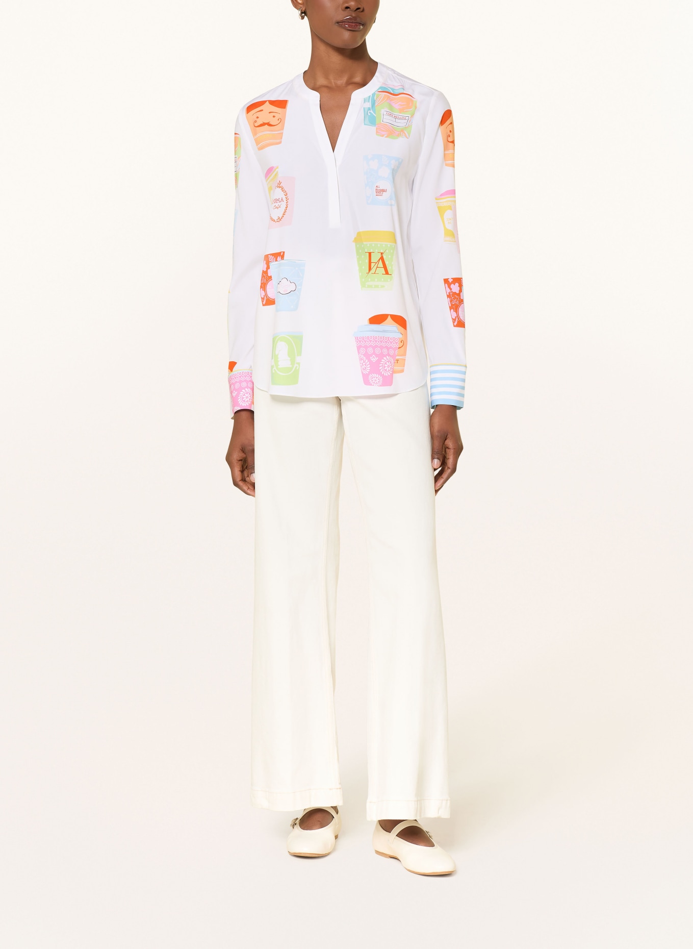 HERZENS Blusenshirt aus Seide: WEISS / ROSA / HELLBLAU