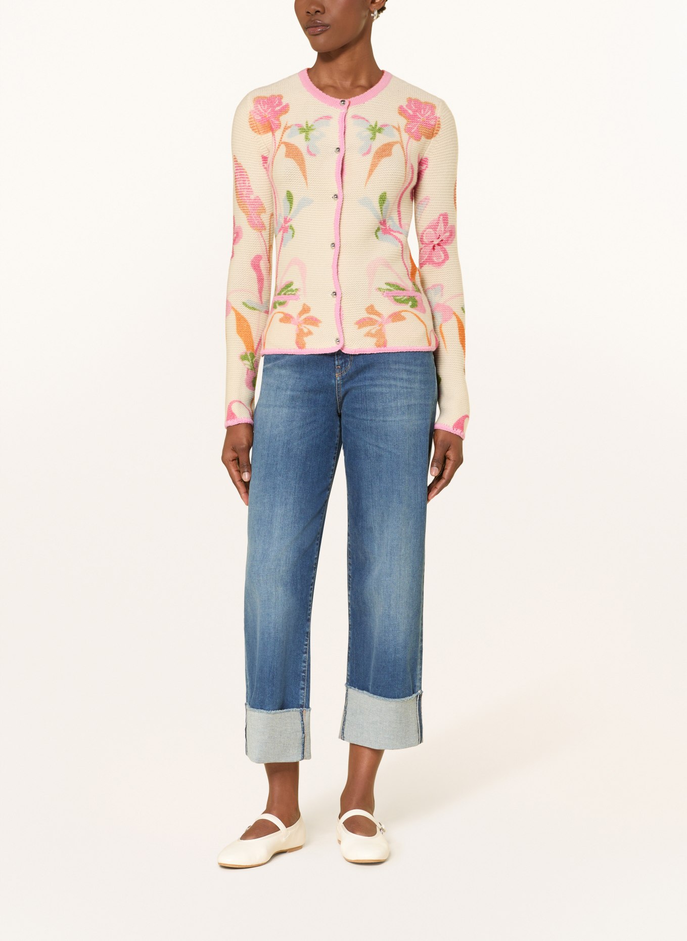 HERZENS knitted jacket: CREAM / PINK / GREEN