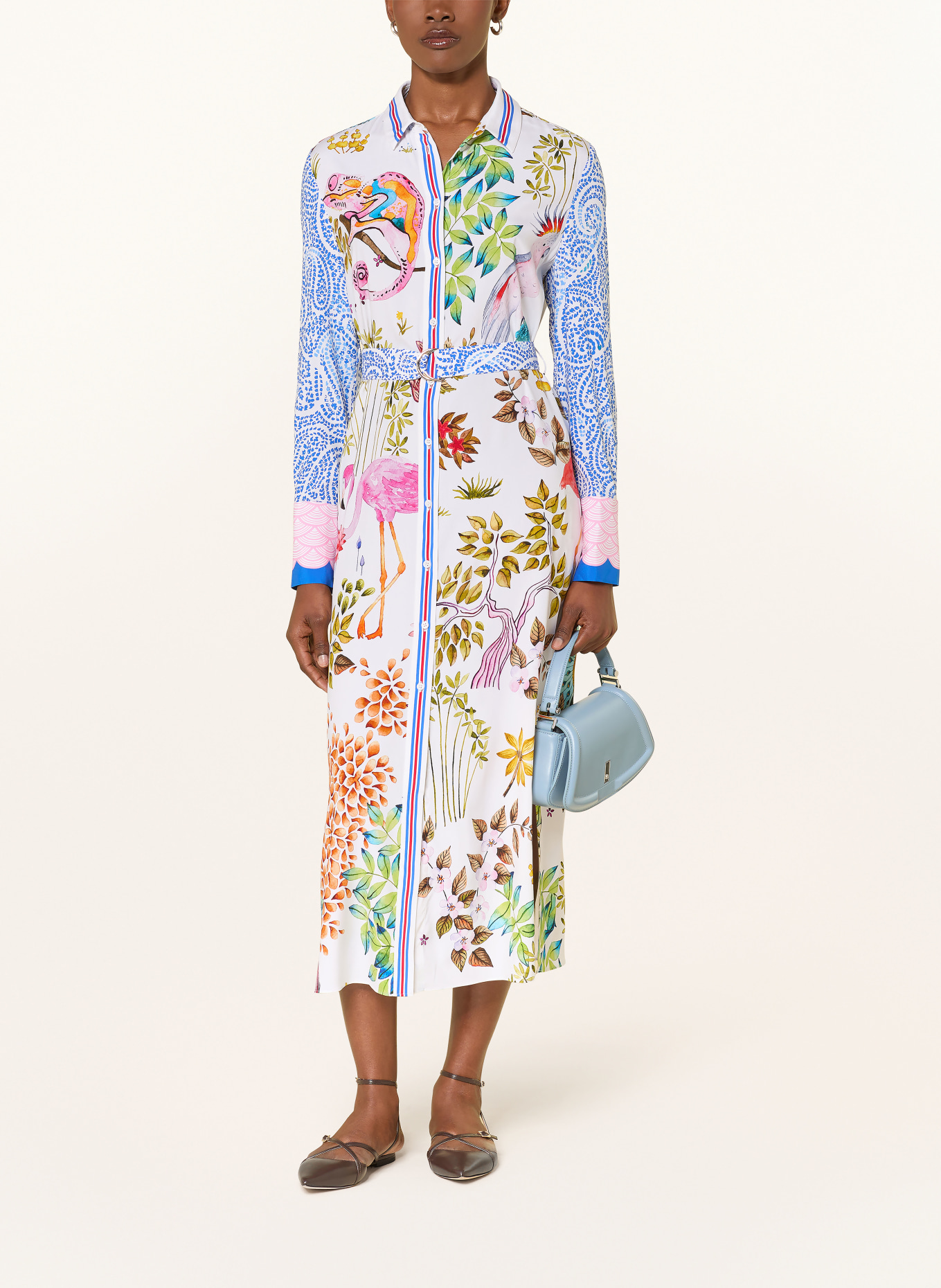 HERZENS Sukienka koszulowa z jedwabiu: BIAŁY / MOCNORÓŻOWY / NIEBIESKI