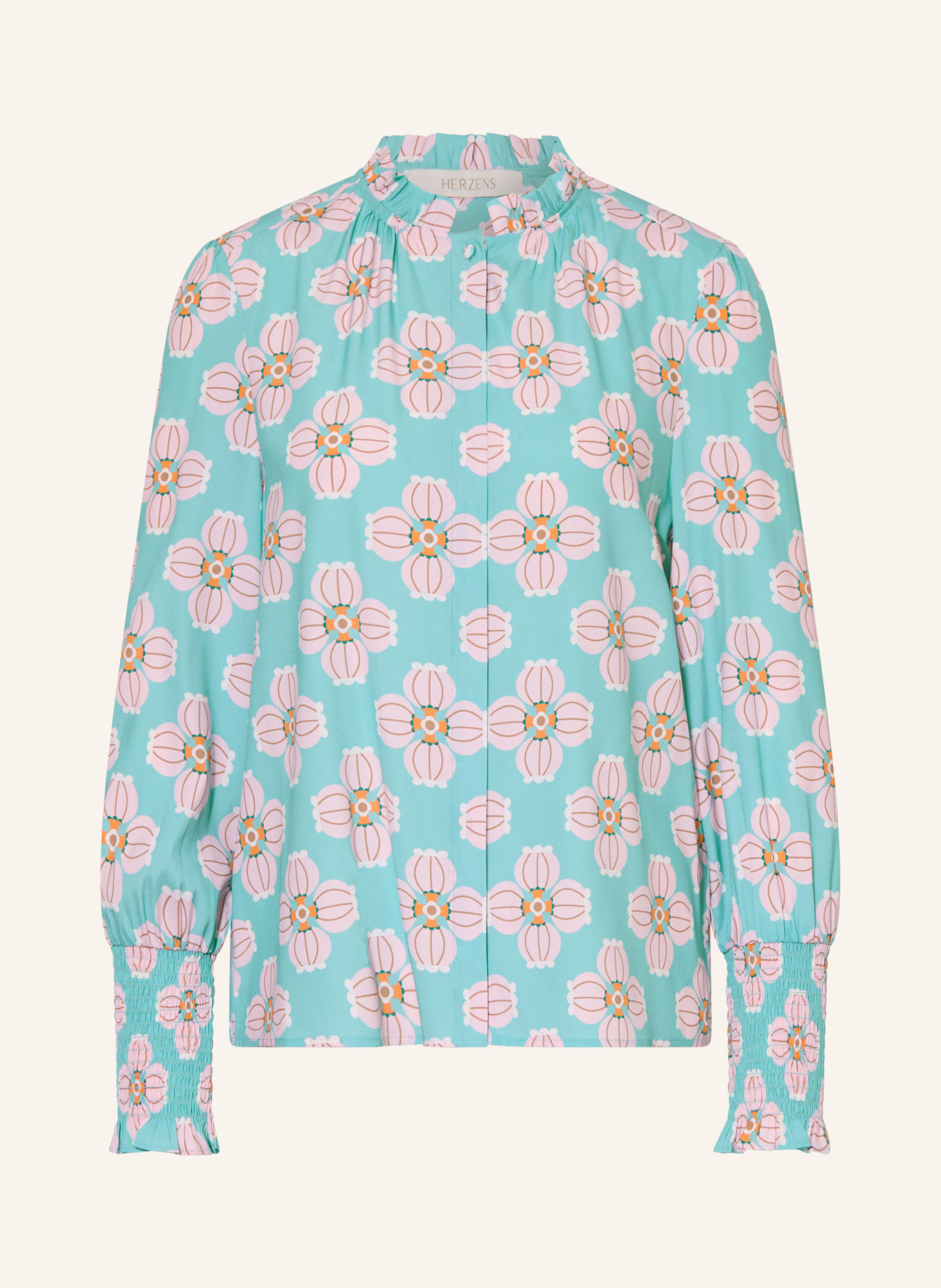HERZENS Blusenshirt aus Seide: TÜRKIS / HELLROSA / ORANGE