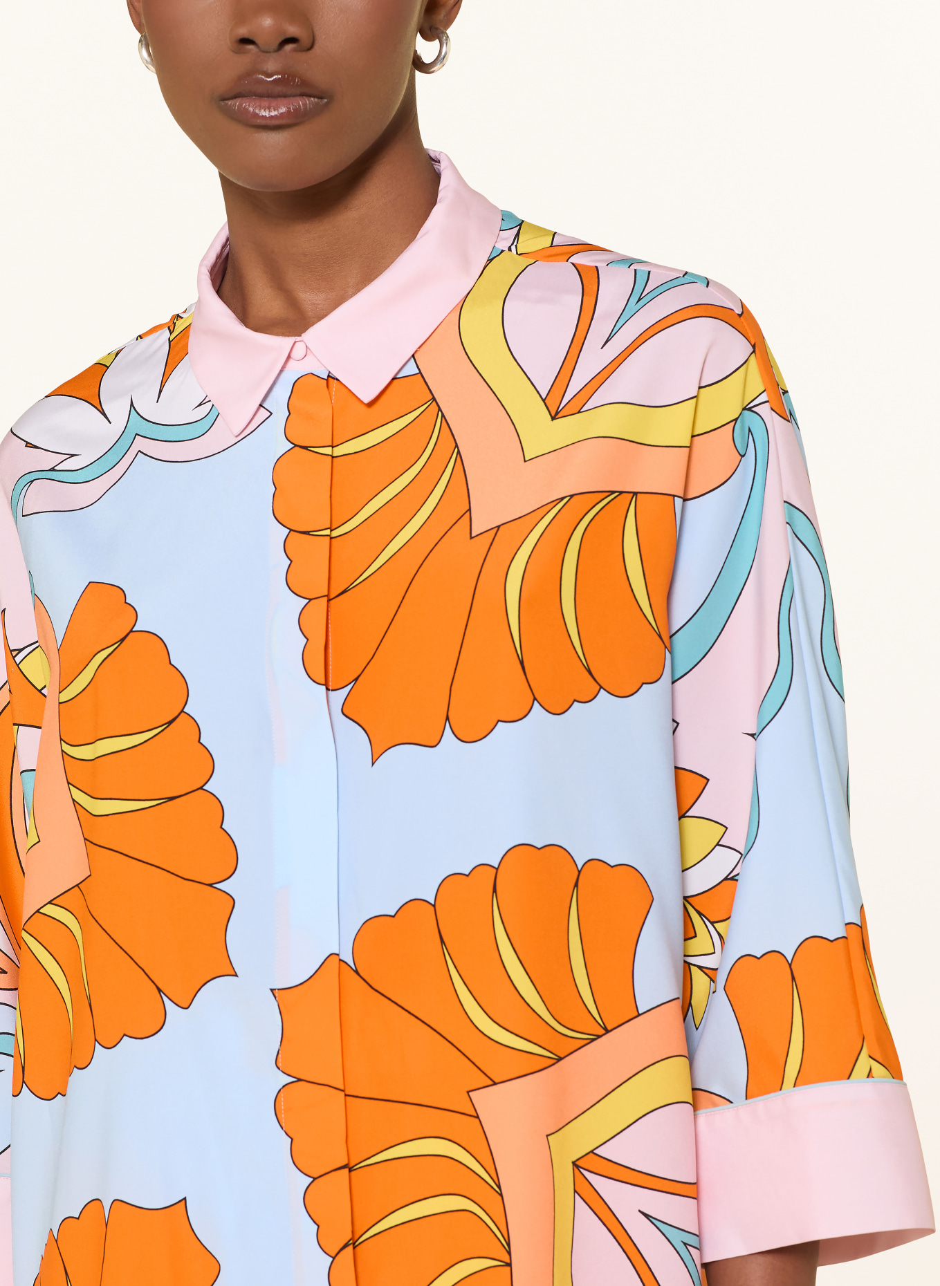 HERZENS Hemdbluse aus Seide mit 3/4-Arm: HELLBLAU / ORANGE / GELB