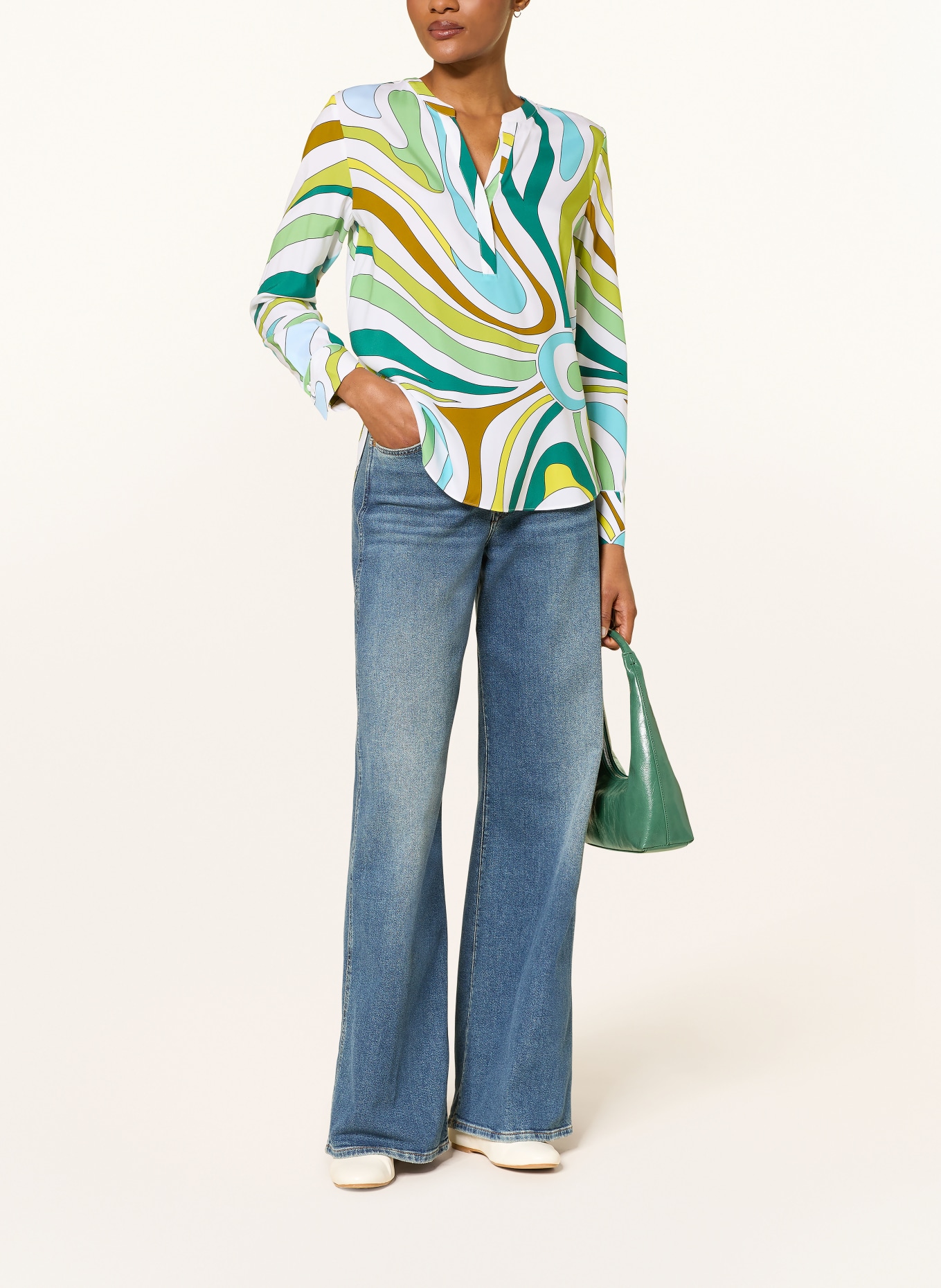 HERZENS Blusenshirt aus Seide: WEISS / GELB / GRÜN