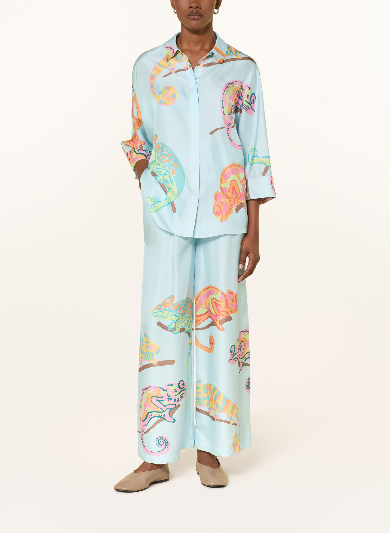 HERZENS Marlenehose aus Seide: HELLBLAU / ROSA / ORANGE