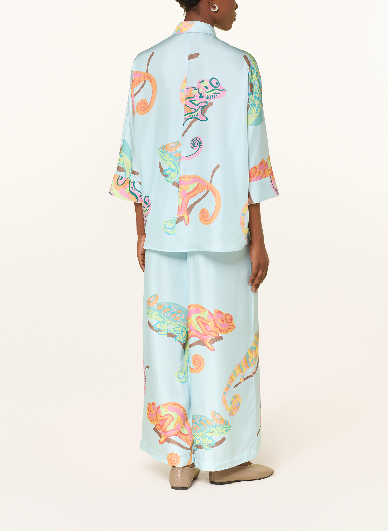 HERZENS Marlenehose aus Seide: HELLBLAU / ROSA / ORANGE