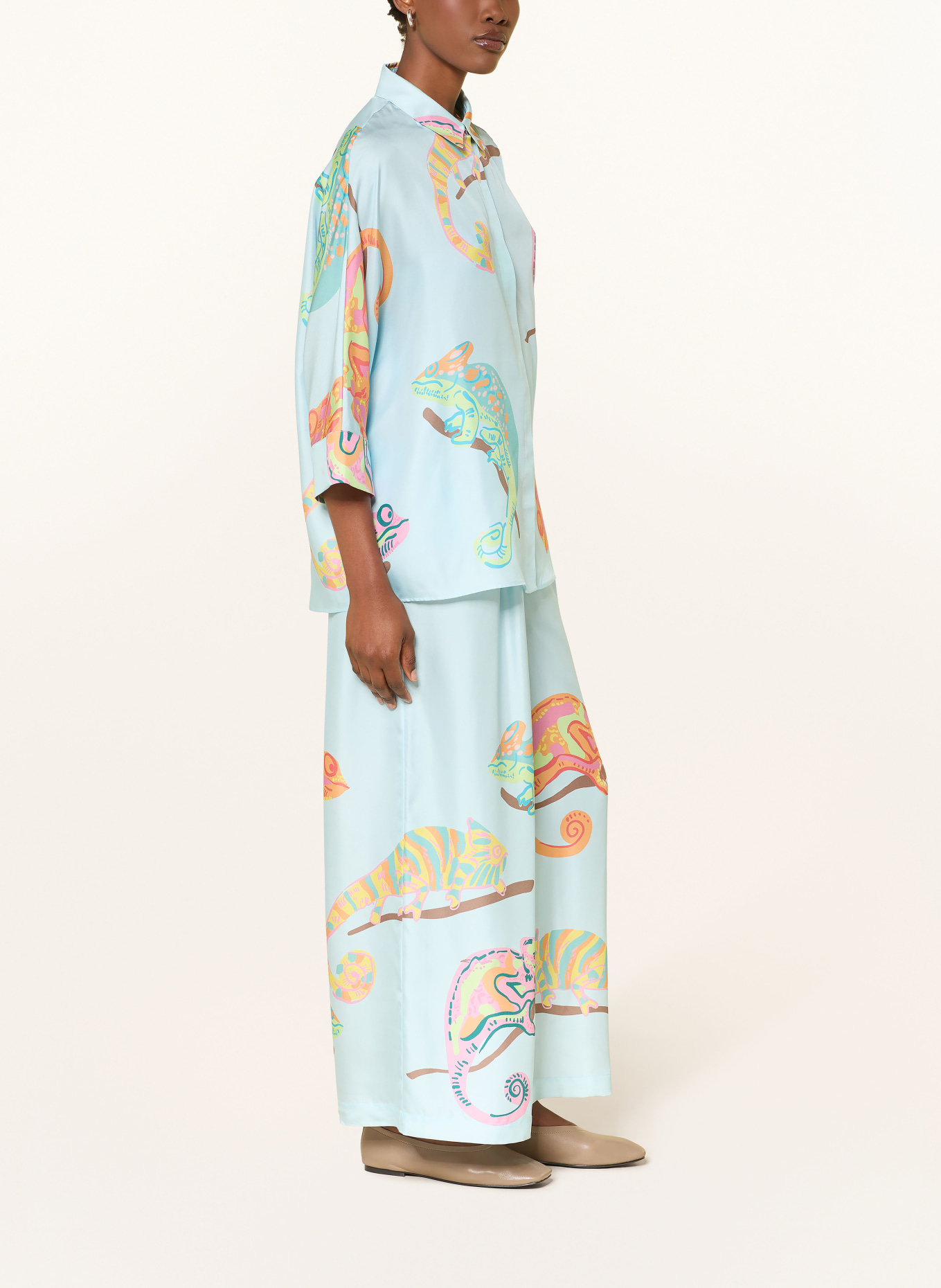 HERZENS Marlenehose aus Seide: HELLBLAU / ROSA / ORANGE