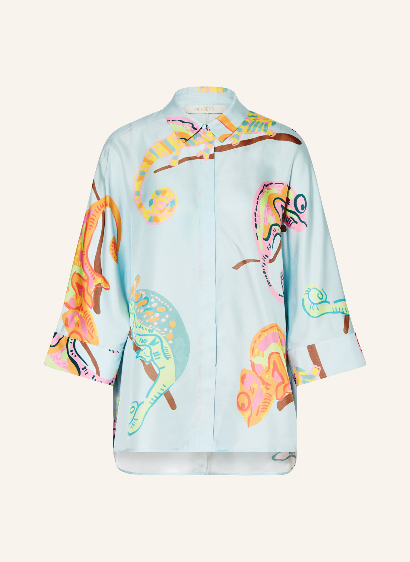 HERZENS Jedwabna bluzka z rękawami 3/4: JASNONIEBIESKI / POMARAŃCZOWY / ŻÓŁTY