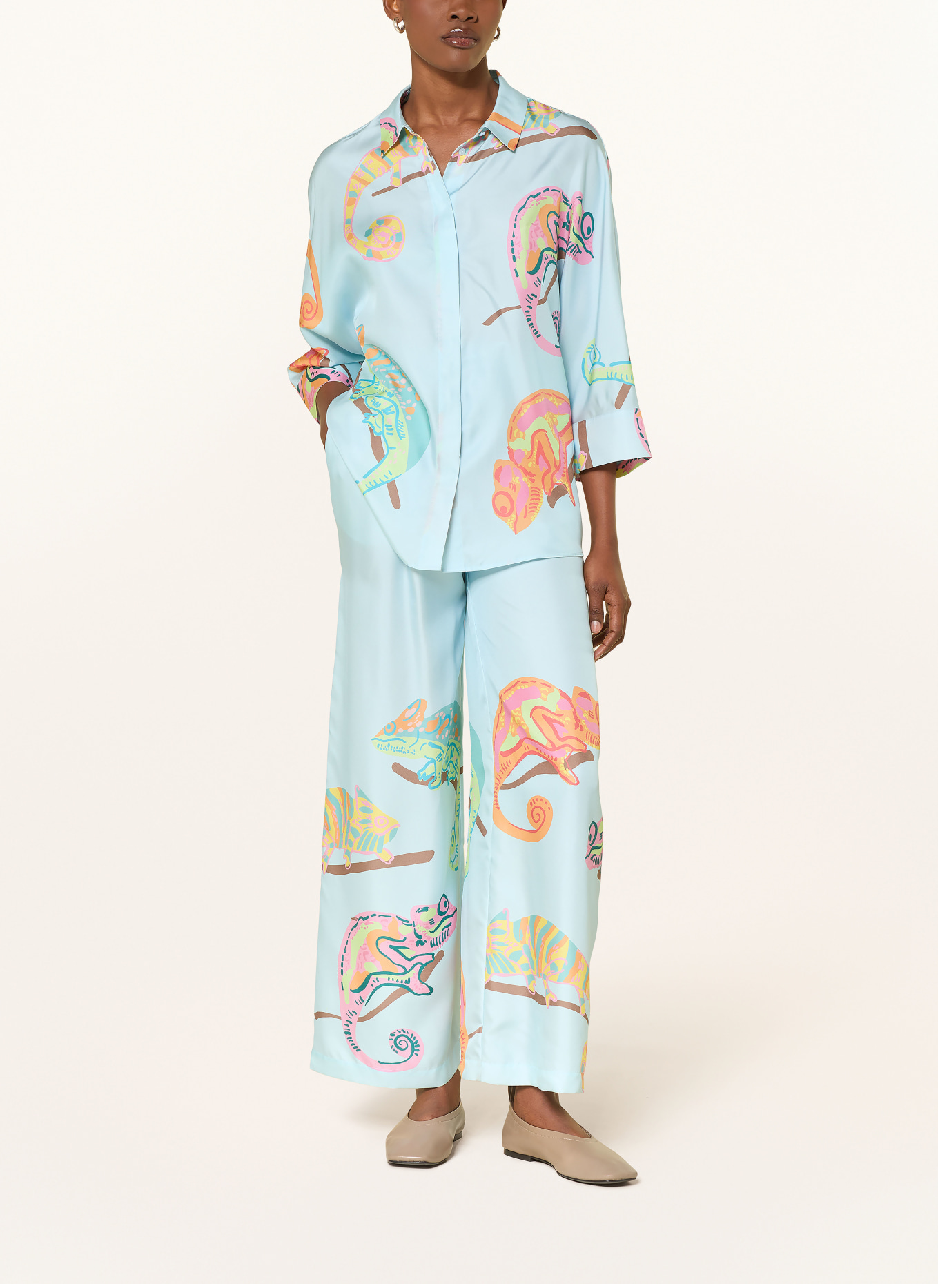 HERZENS Jedwabna bluzka z rękawami 3/4: JASNONIEBIESKI / POMARAŃCZOWY / ŻÓŁTY