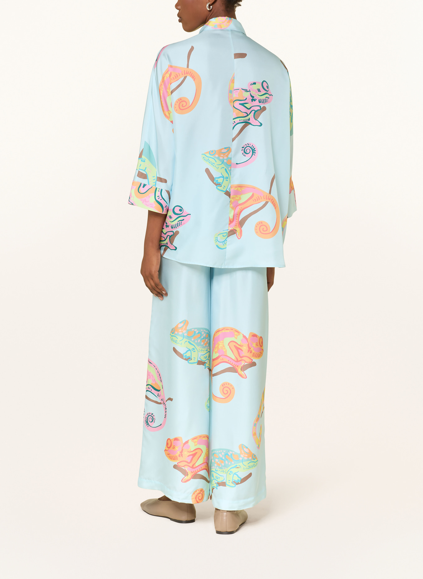 HERZENS Jedwabna bluzka z rękawami 3/4: JASNONIEBIESKI / POMARAŃCZOWY / ŻÓŁTY