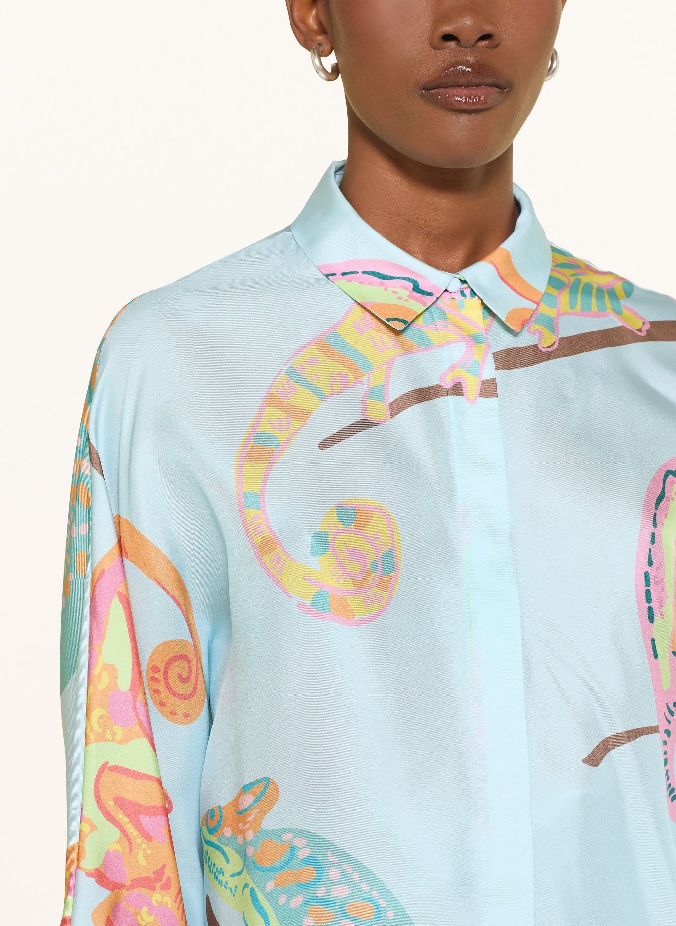 HERZENS Jedwabna bluzka z rękawami 3/4: JASNONIEBIESKI / POMARAŃCZOWY / ŻÓŁTY