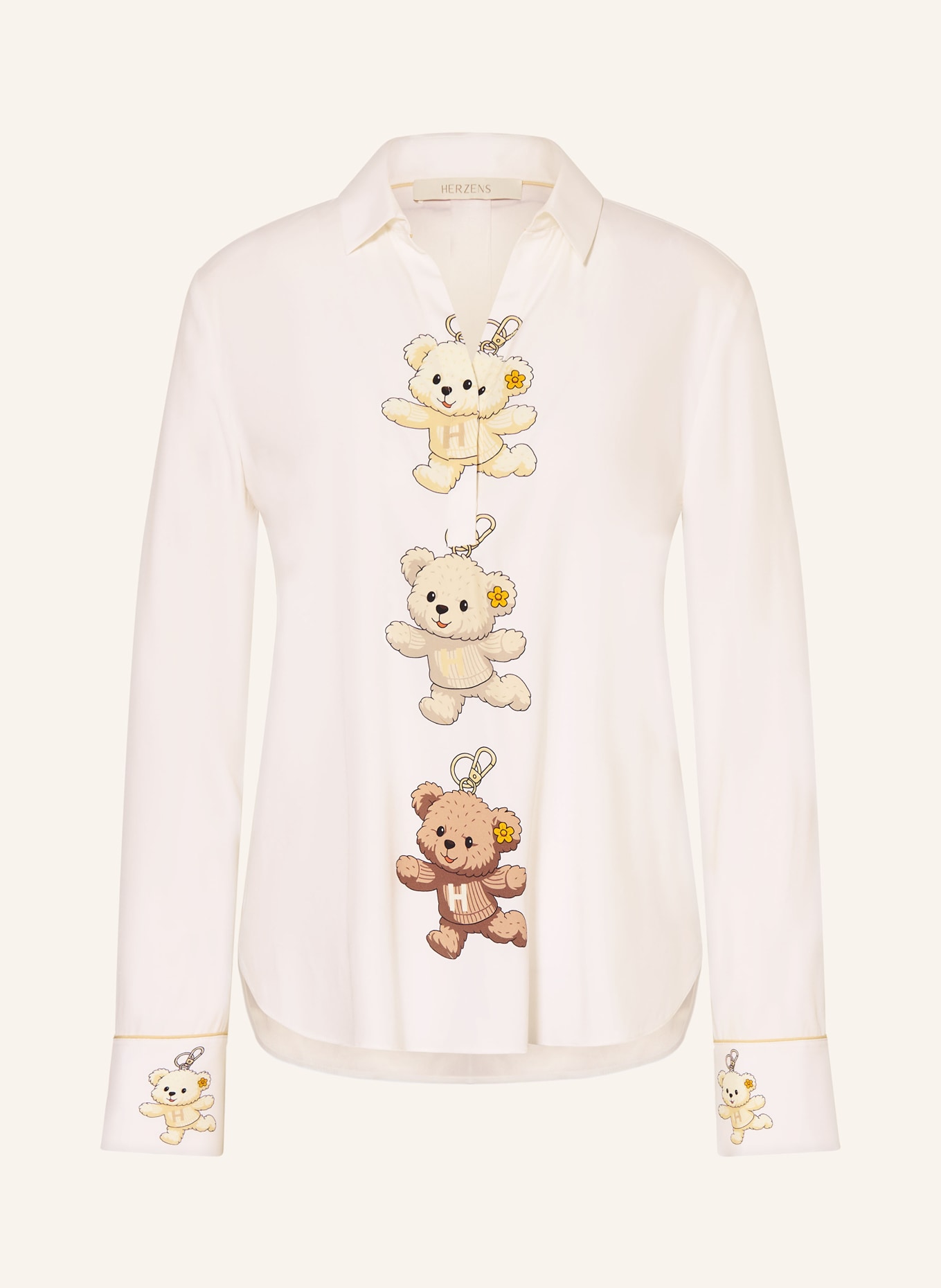 HERZENS Silk blouse shirt: WHITE / LIGHT BROWN / BROWN