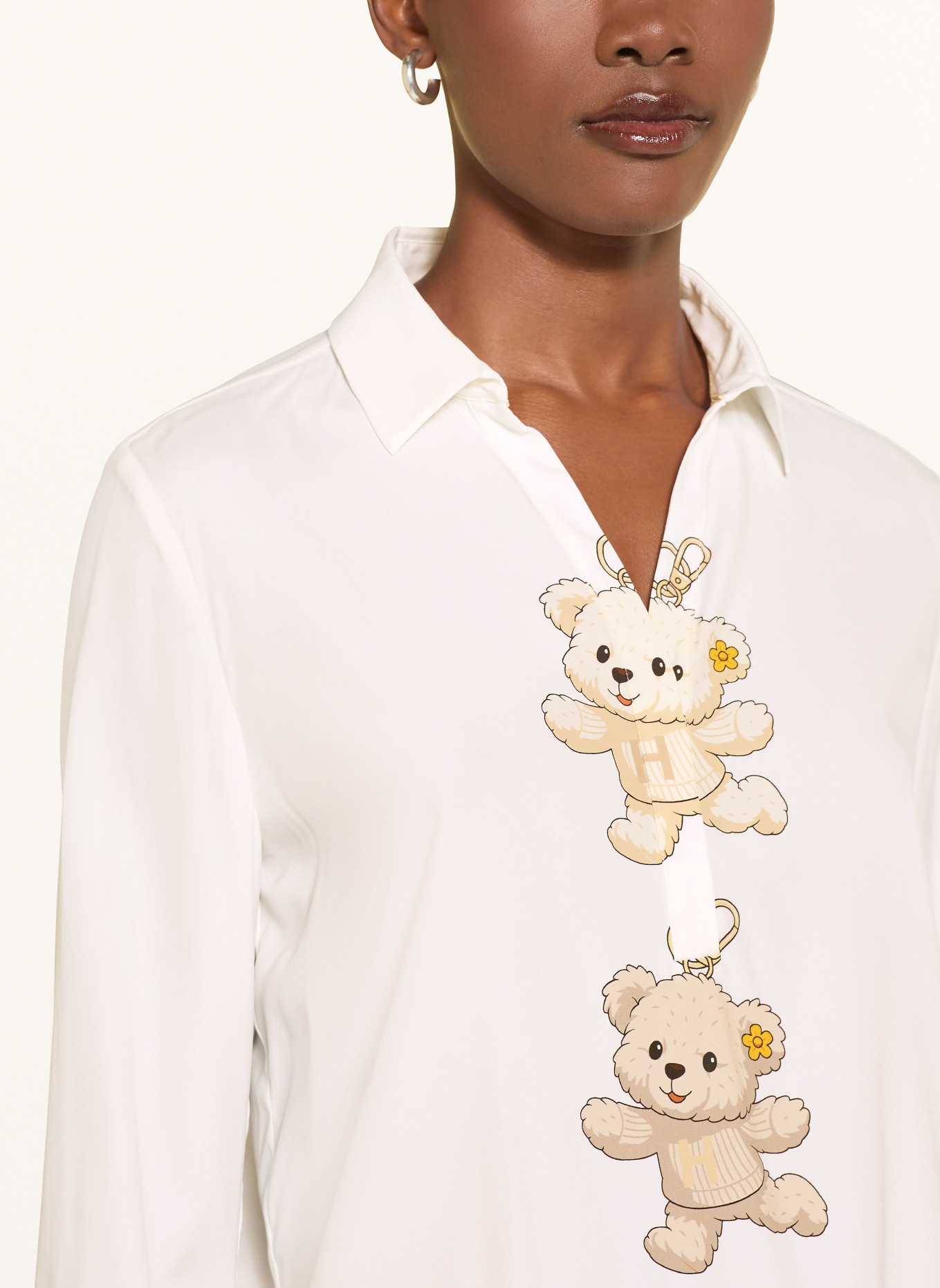 HERZENS Silk blouse shirt: WHITE / LIGHT BROWN / BROWN