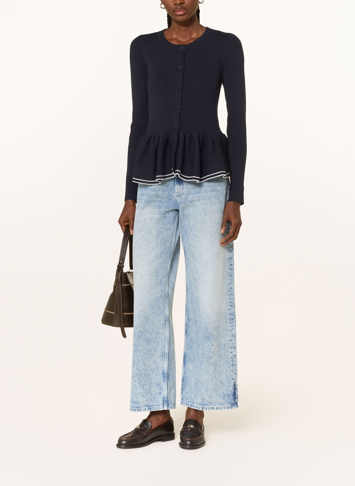 CLAUDIE PIERLOT Strickjacke: DUNKELBLAU / WEISS