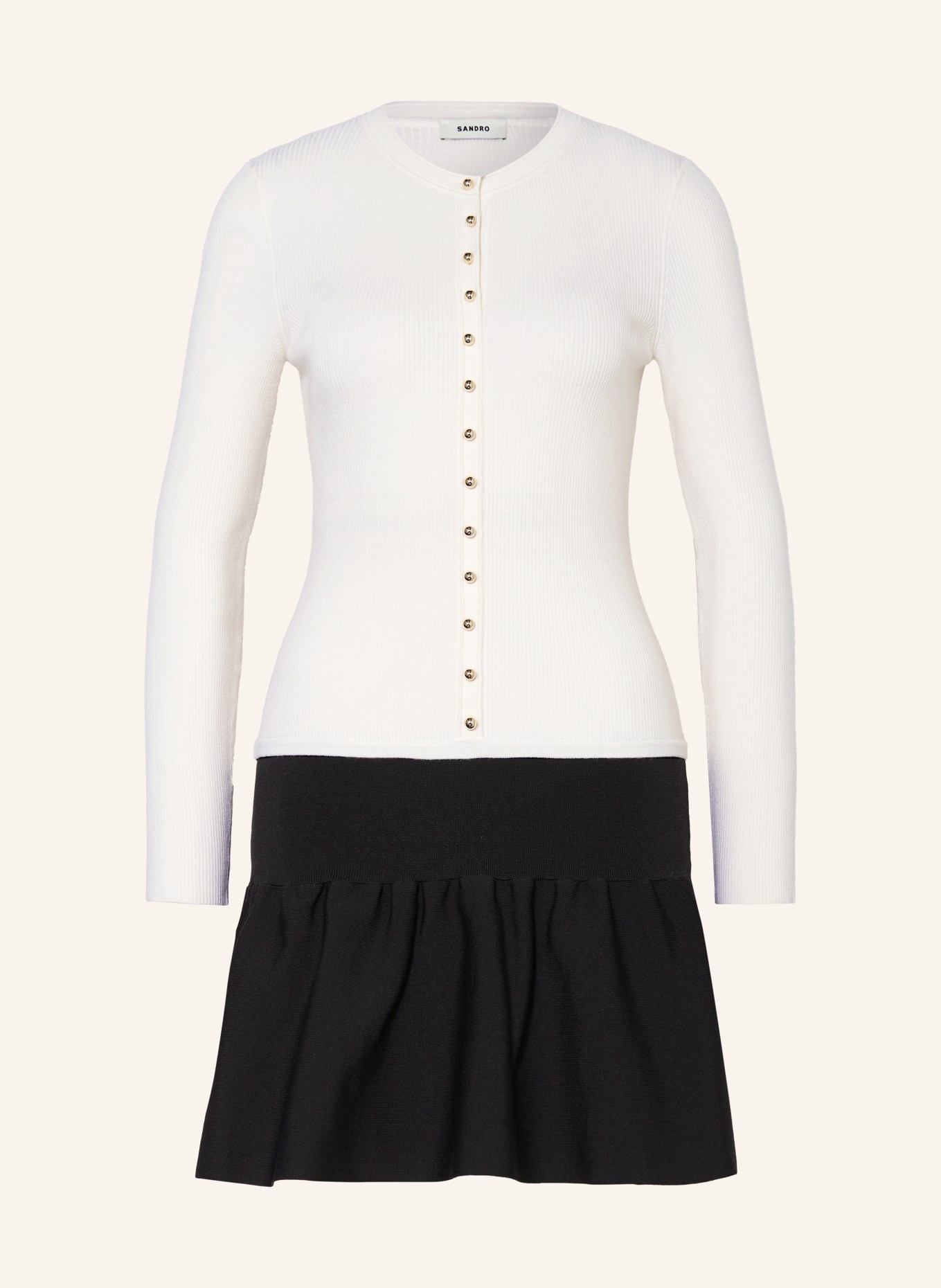 SANDRO Kleid im Materialmix: ECRU / SCHWARZ