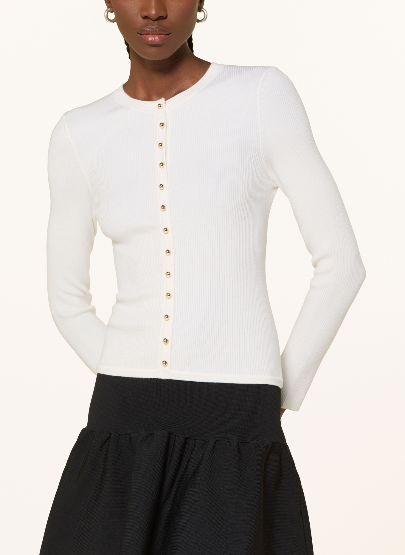 SANDRO Kleid im Materialmix: ECRU / SCHWARZ