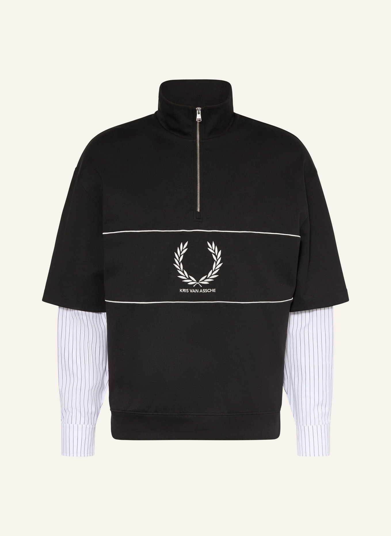 FRED PERRY Sweat-Troyer im Materialmix: SCHWARZ / WEISS