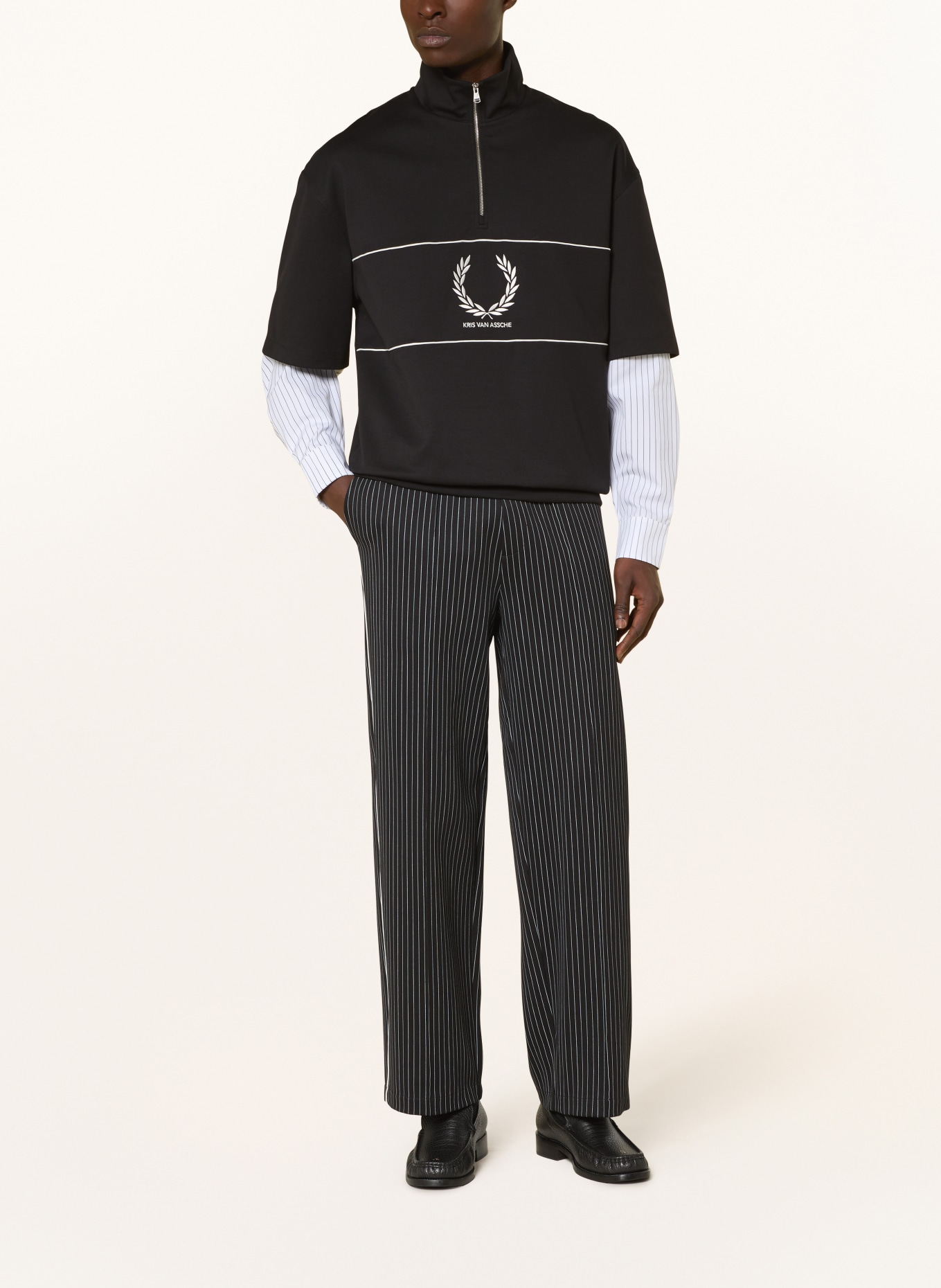 FRED PERRY Sweat-Troyer im Materialmix: SCHWARZ / WEISS