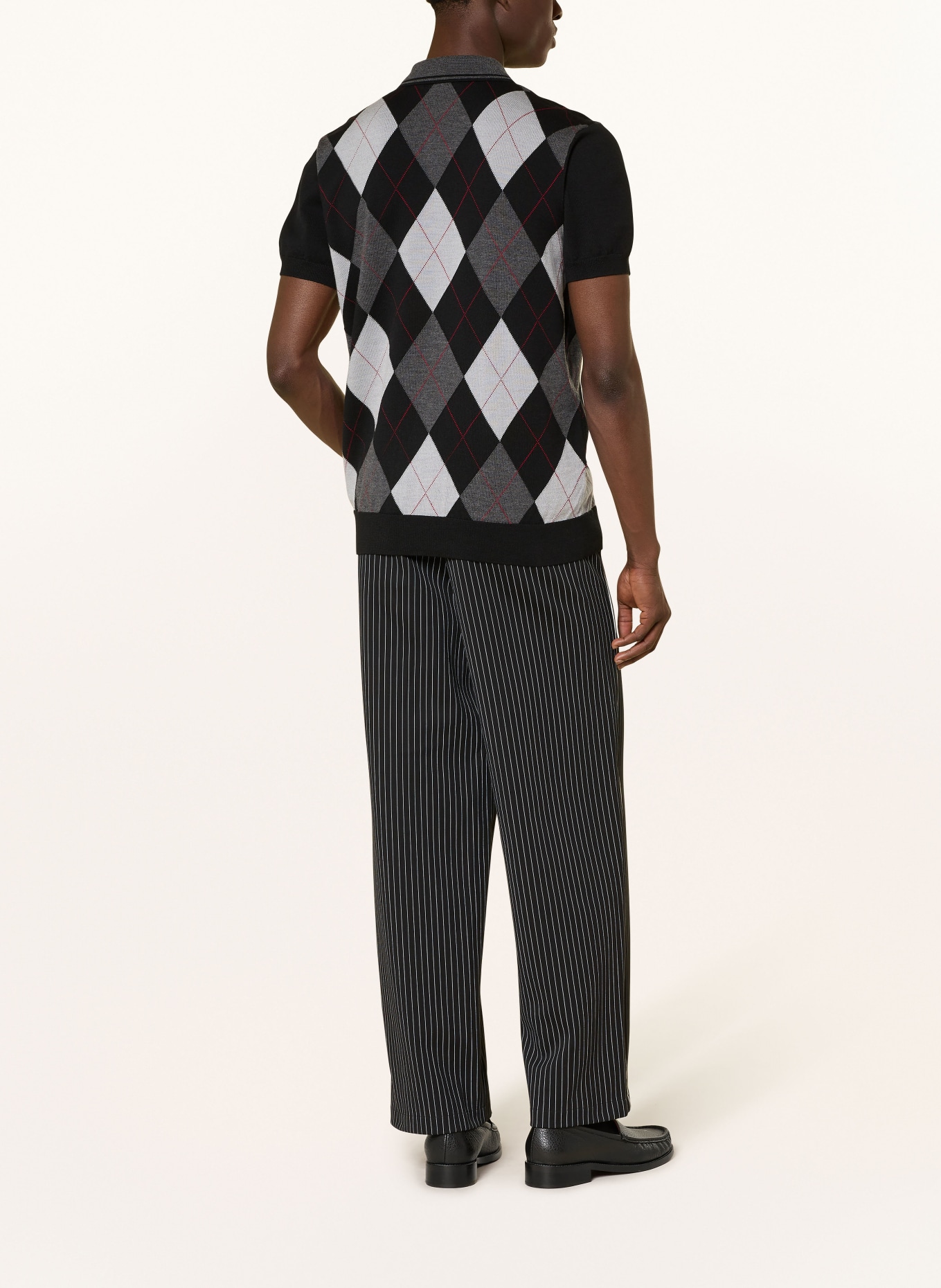 FRED PERRY Pletené polo tričko: ČERNÁ / ŠEDÁ / ČERVENÁ