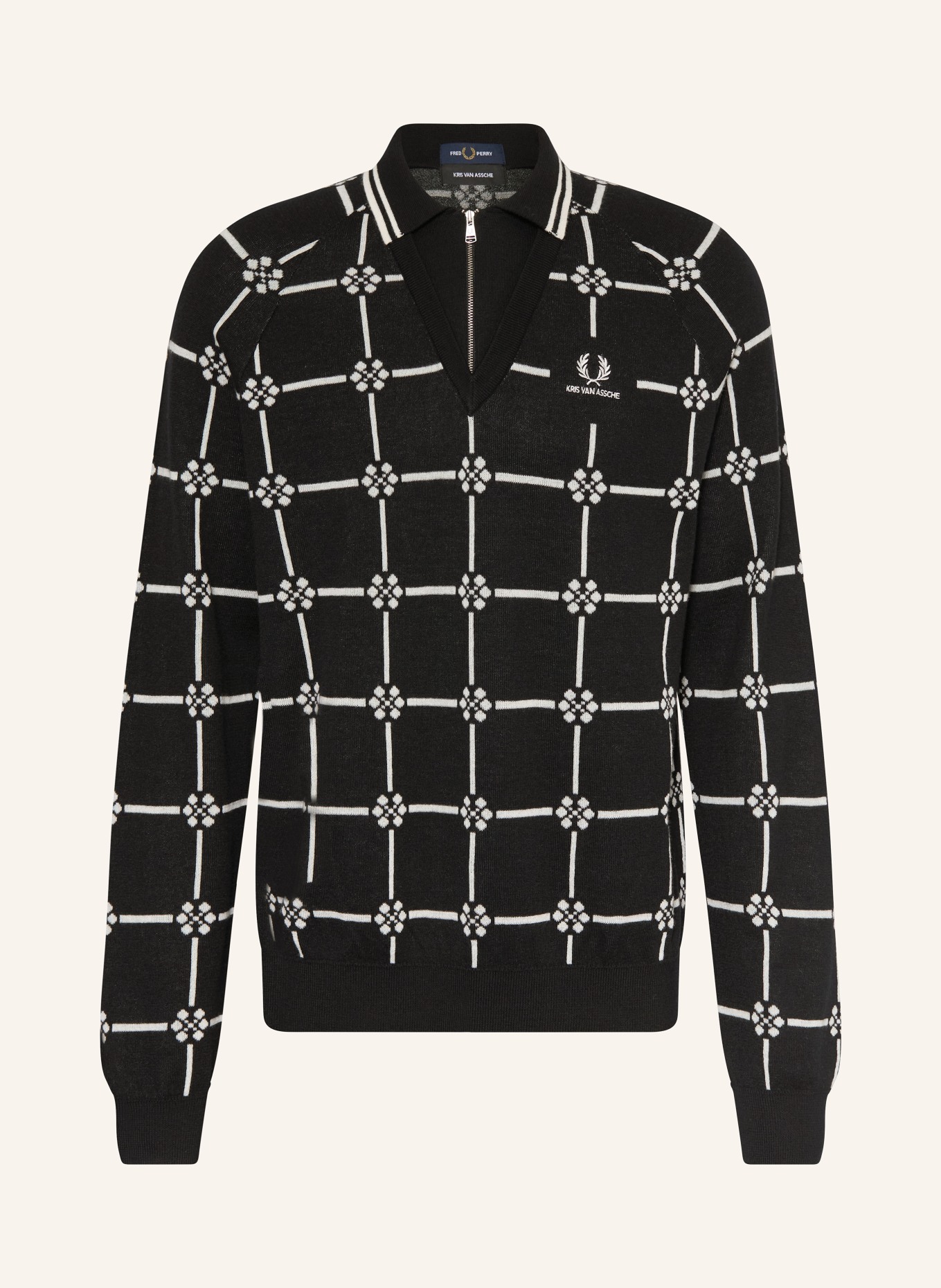 FRED PERRY Strick-Poloshirt: SCHWARZ / WEISS