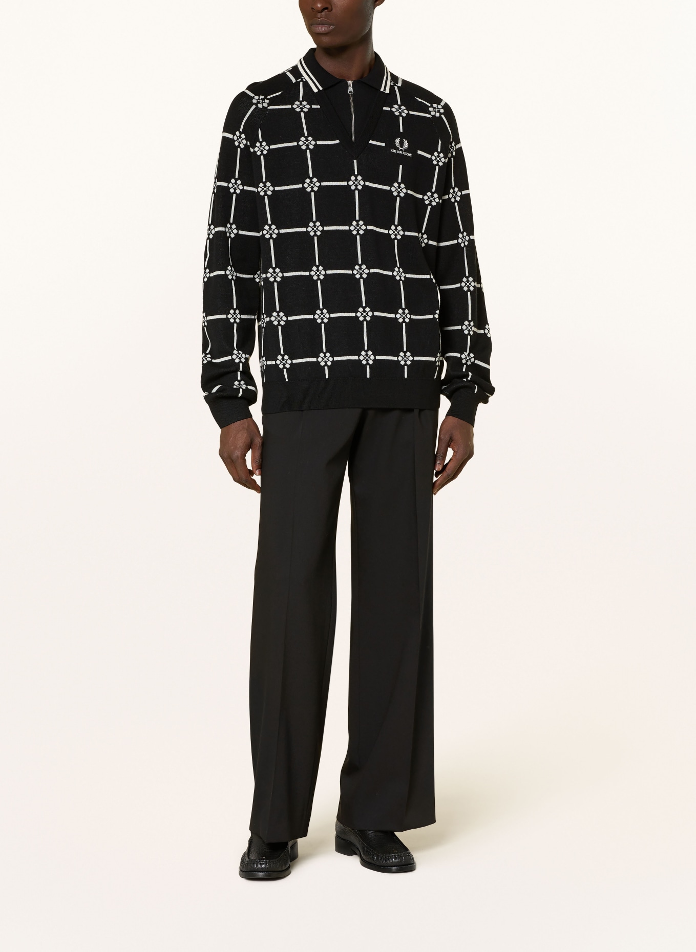 FRED PERRY Strick-Poloshirt: SCHWARZ / WEISS