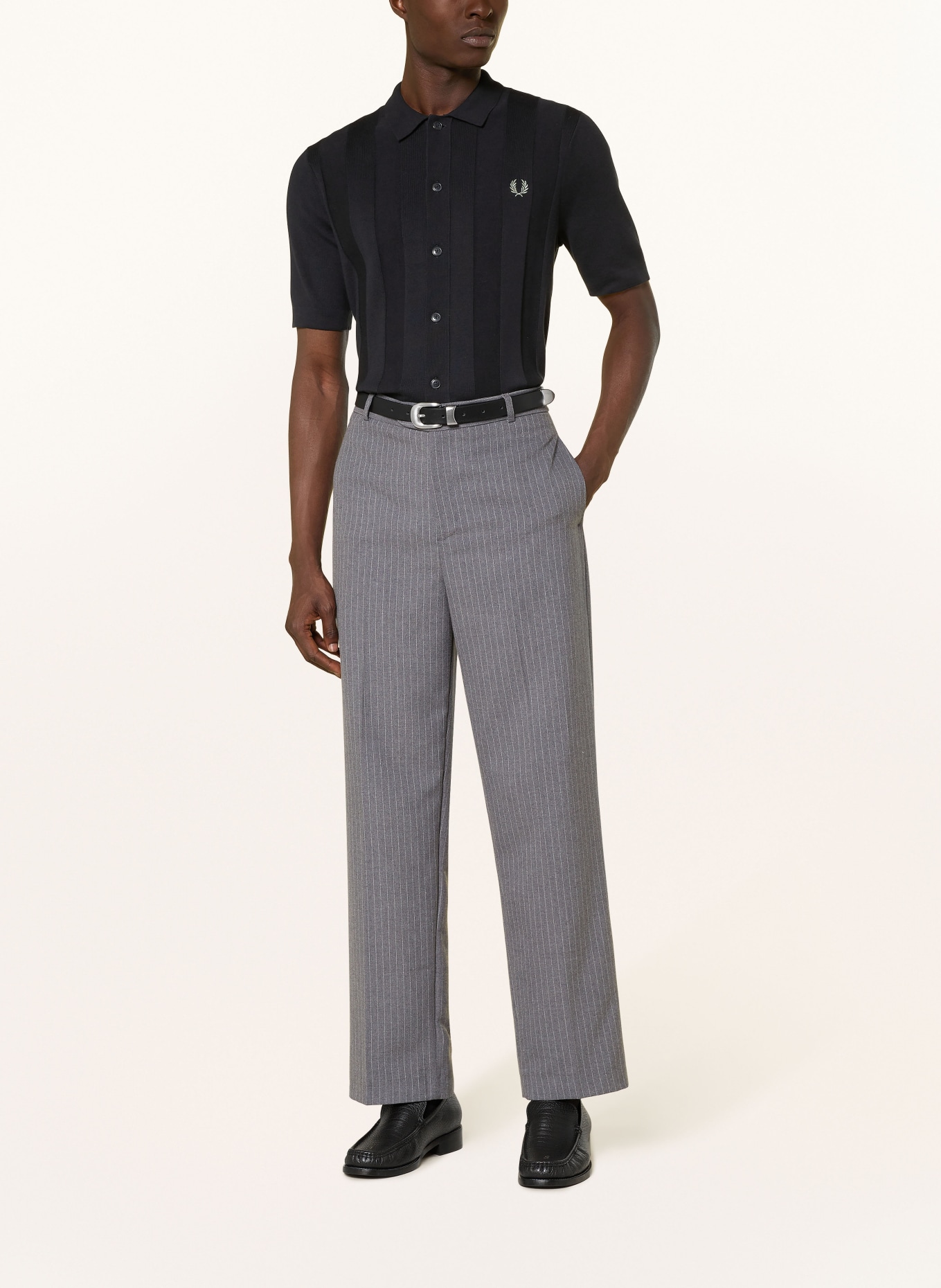 FRED PERRY Strickhemd Slim Fit: DUNKELBLAU