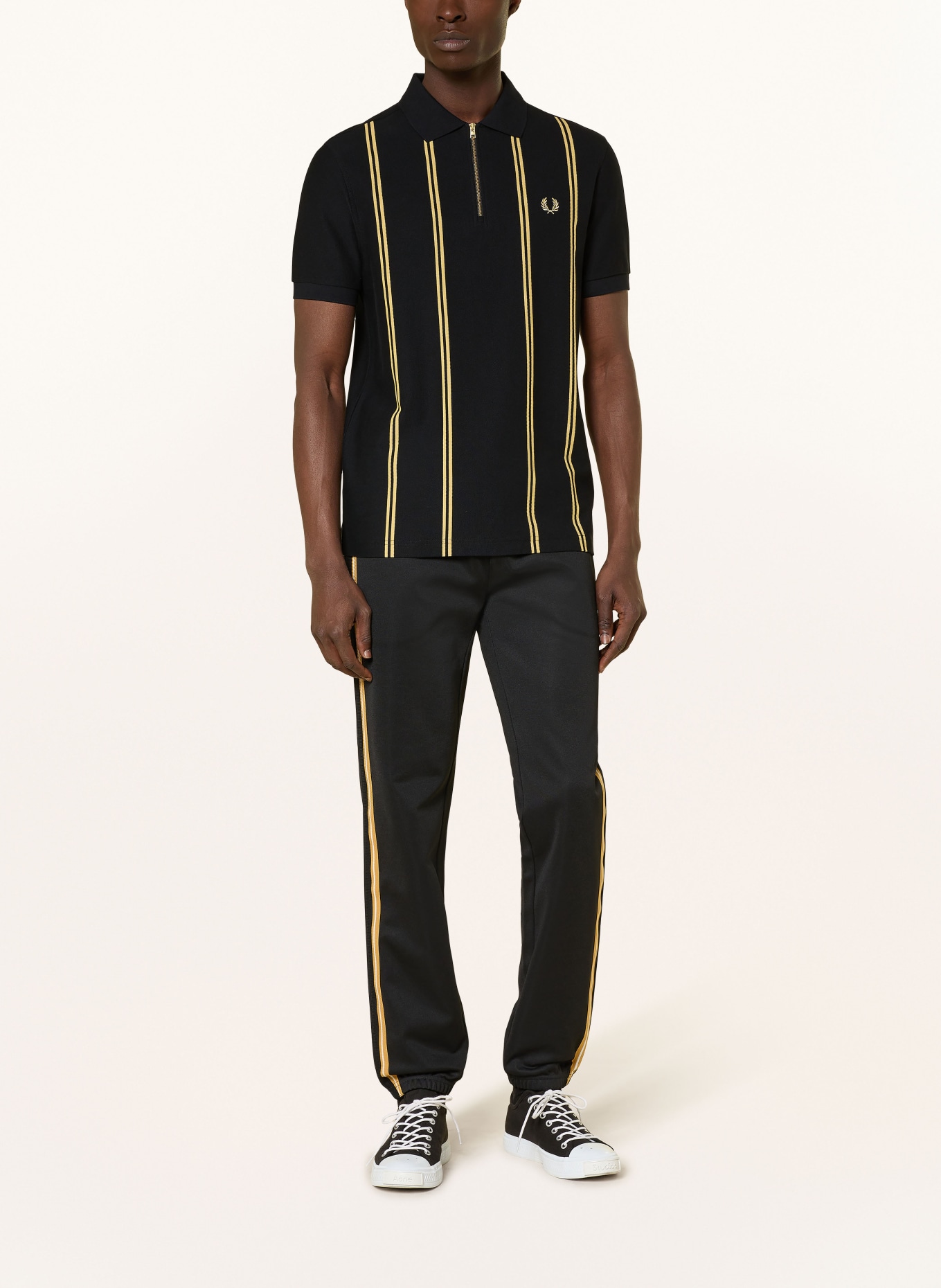 FRED PERRY Piqué-Poloshirt: SCHWARZ / HELLGELB