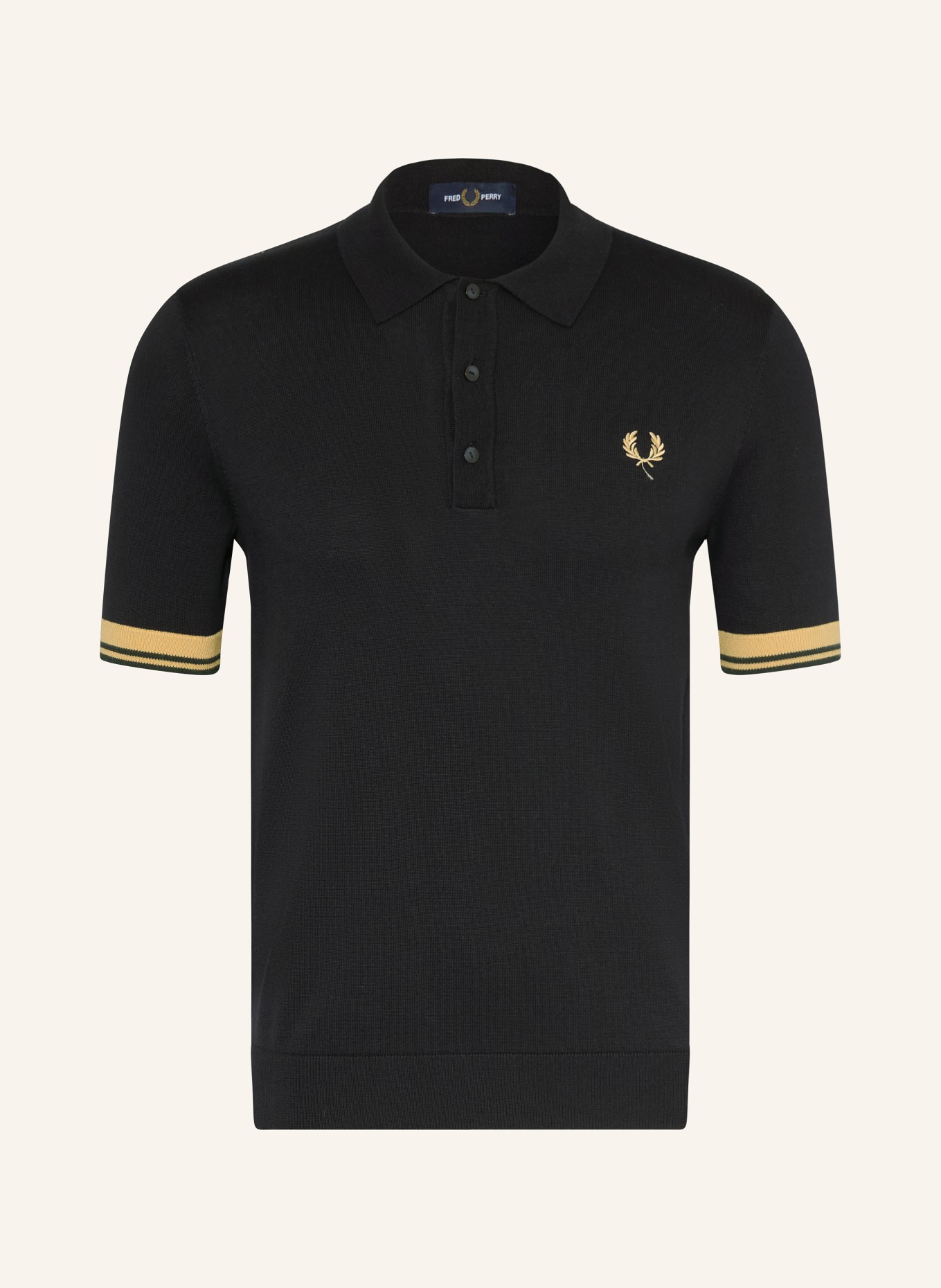 FRED PERRY Pletené polo tričko: ČERNÁ / TMAVĚ ŽLUTÁ