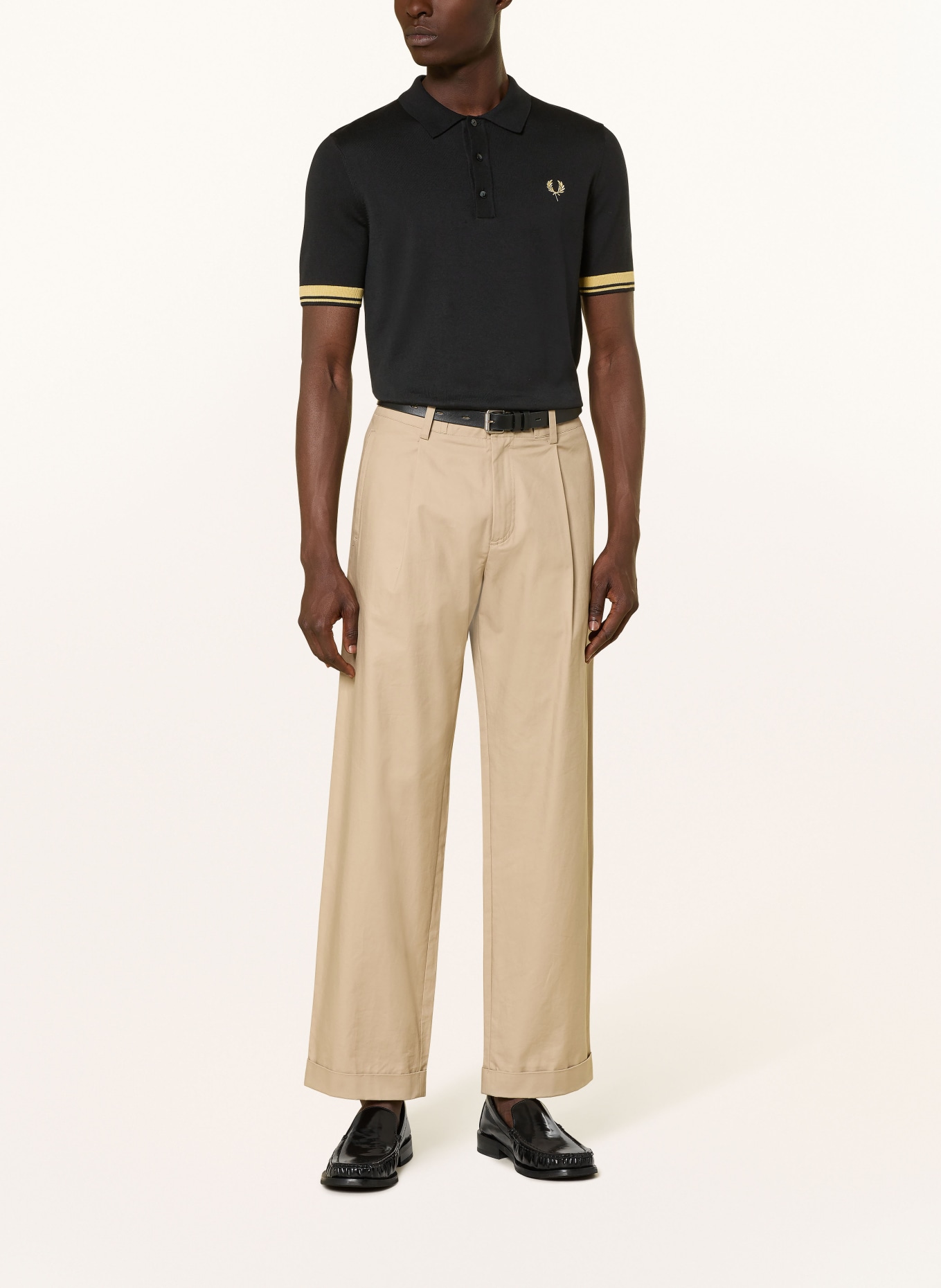 FRED PERRY Pletené polo tričko: ČERNÁ / TMAVĚ ŽLUTÁ