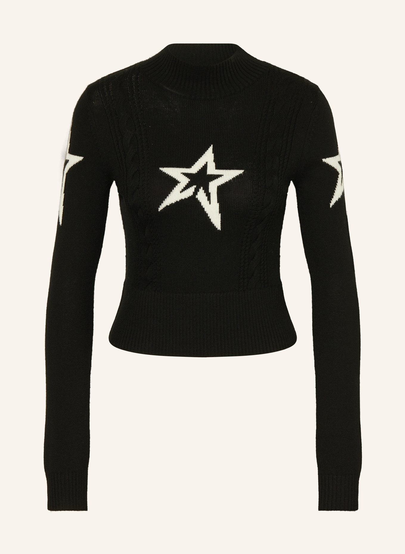 PERFECT MOMENT Pullover CABLE aus Merinowolle: SCHWARZ / CREME