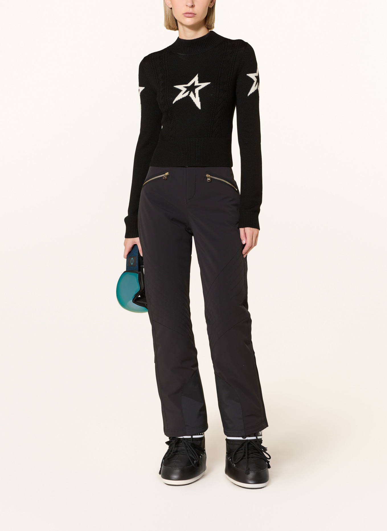 PERFECT MOMENT Pullover CABLE aus Merinowolle: SCHWARZ / CREME