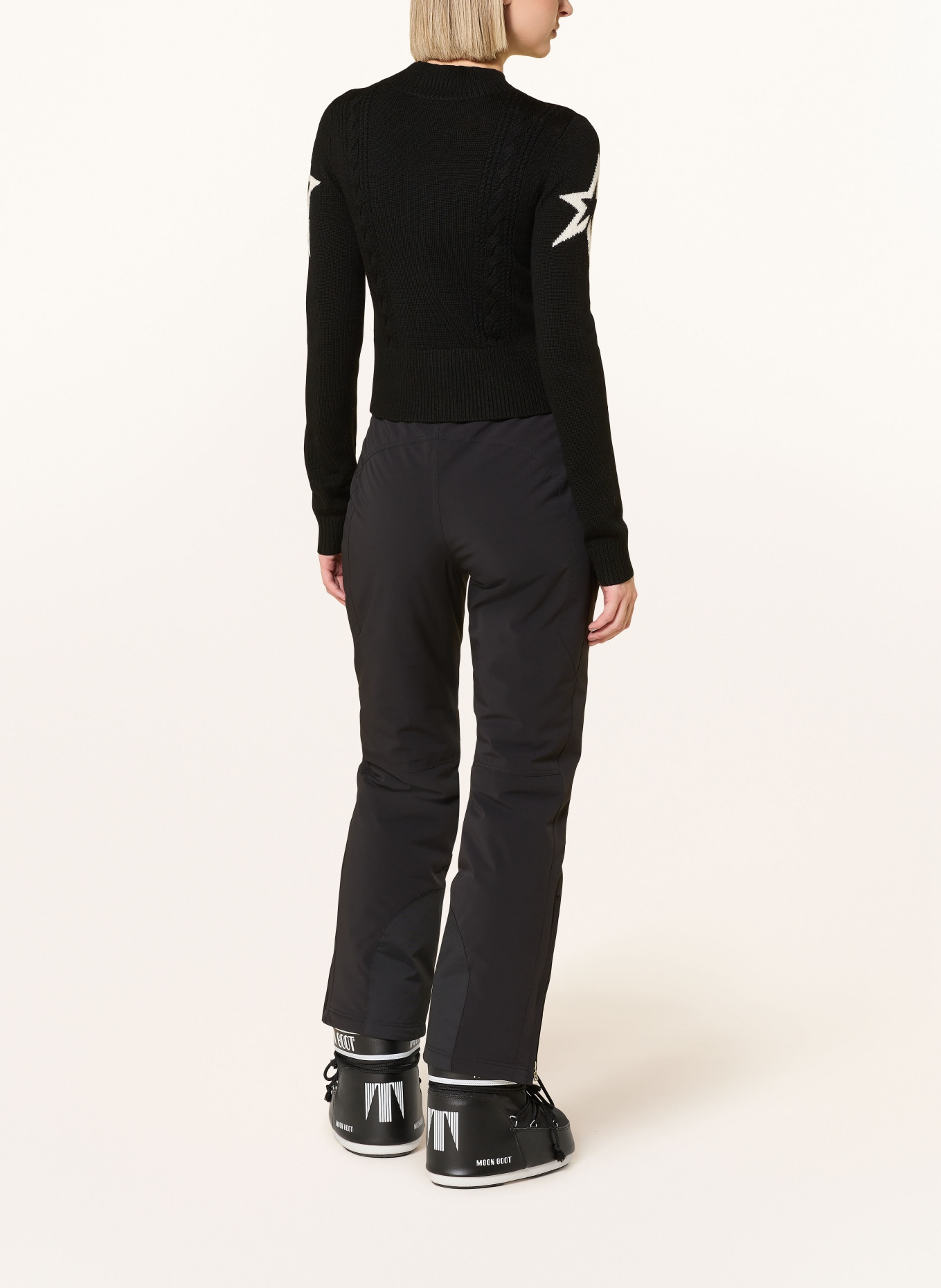 PERFECT MOMENT Pullover CABLE aus Merinowolle: SCHWARZ / CREME