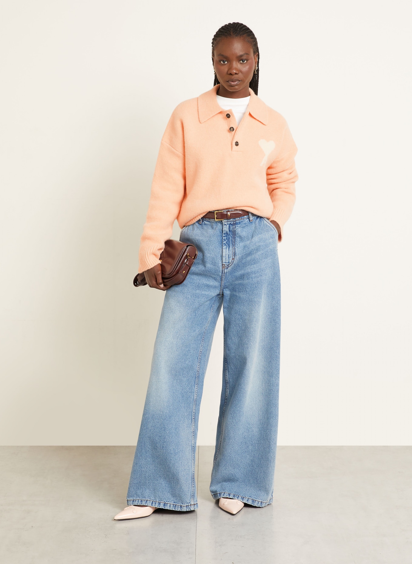 AMI PARIS Pullover mit Alpaka: LACHS / WEISS