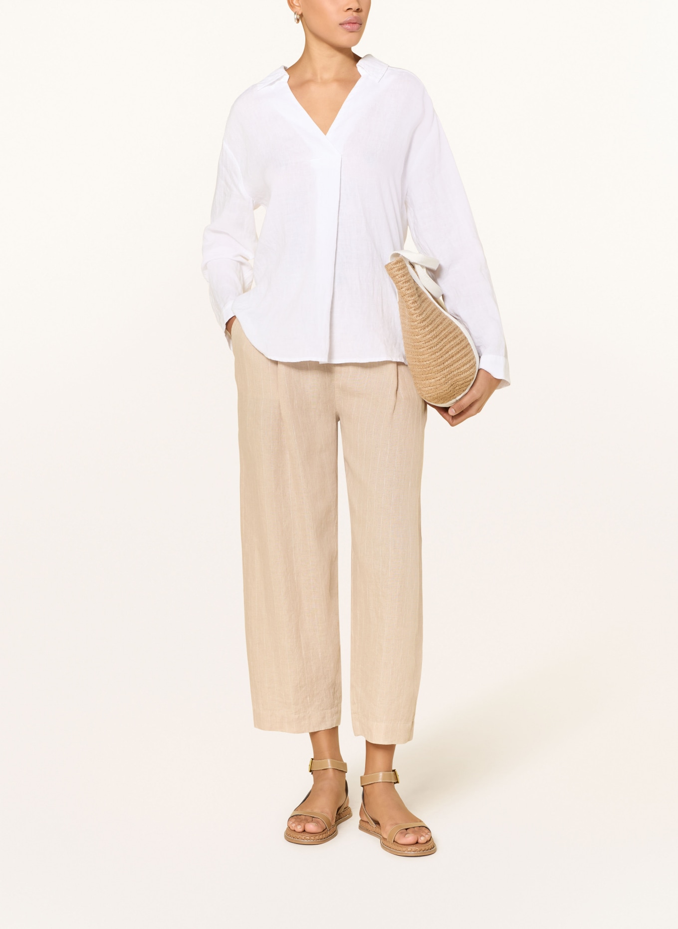 Part Two 7/8 kalhoty NETTASPW z lnu: BÉŽOVÁ / BÍLÁ