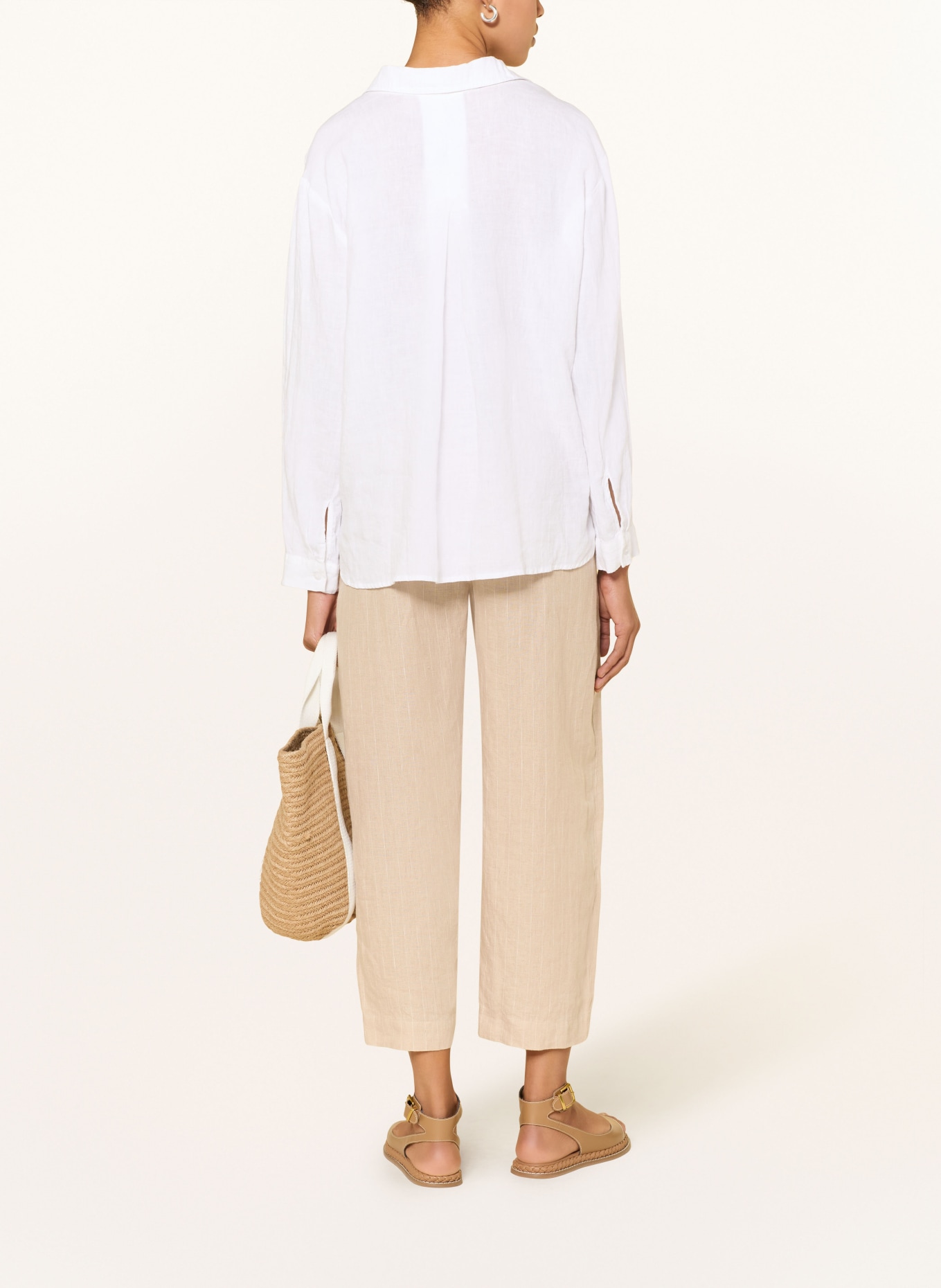 Part Two 7/8 kalhoty NETTASPW z lnu: BÉŽOVÁ / BÍLÁ