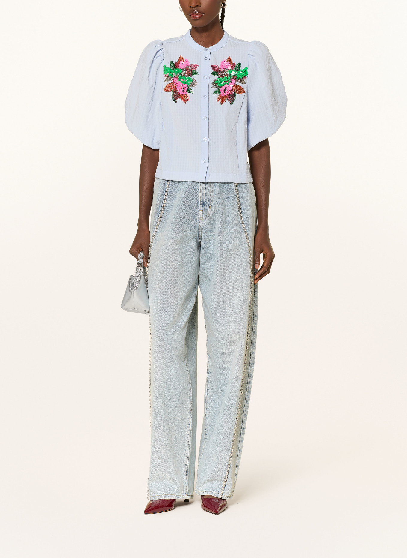 ESSENTIEL ANTWERP Bluse JAIDEN mit Pailletten: HELLBLAU / PINK / GRÜN