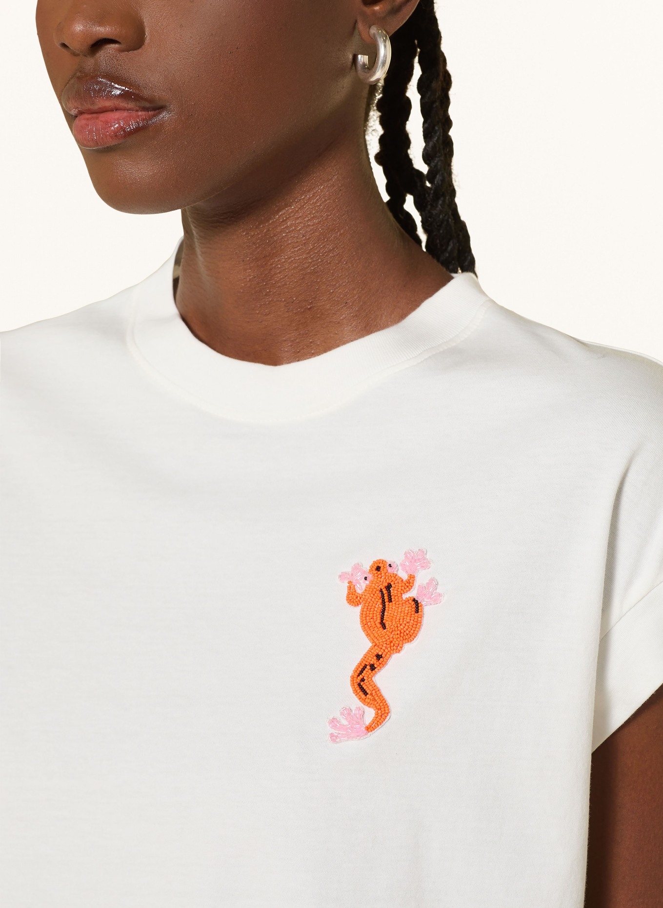 ESSENTIEL ANTWERP T-Shirt JUNGALA mit Schmuckperlen: WEISS