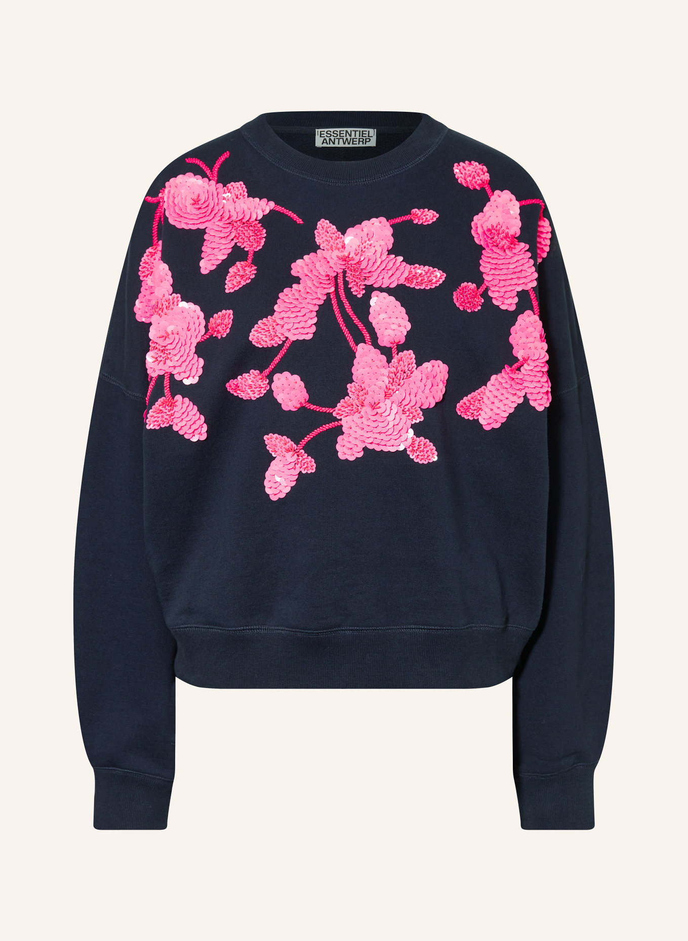 ESSENTIEL ANTWERP Sweatshirt JAGA mit Pailletten: DUNKELBLAU / PINK