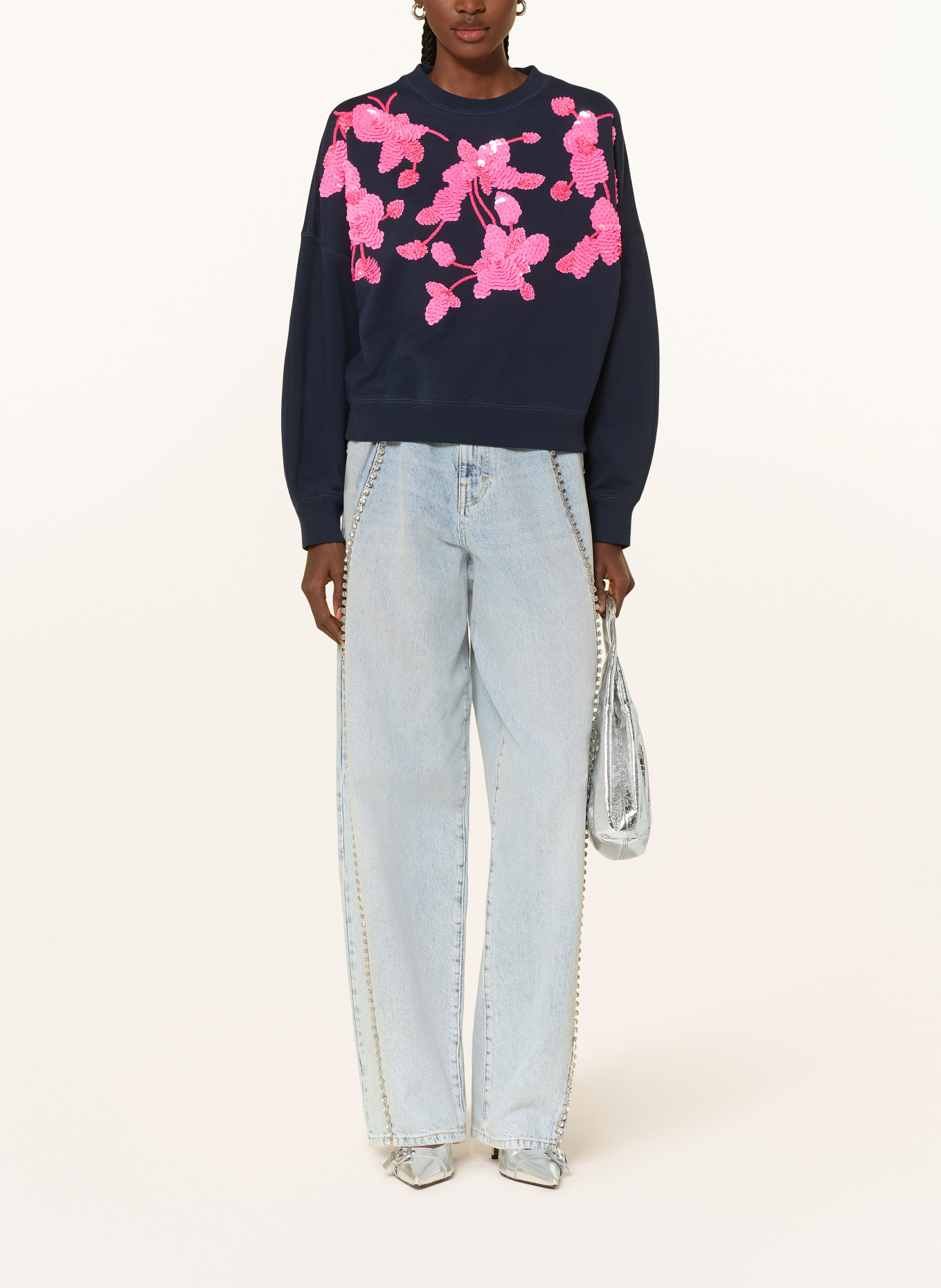 ESSENTIEL ANTWERP Sweatshirt JAGA mit Pailletten: DUNKELBLAU / PINK