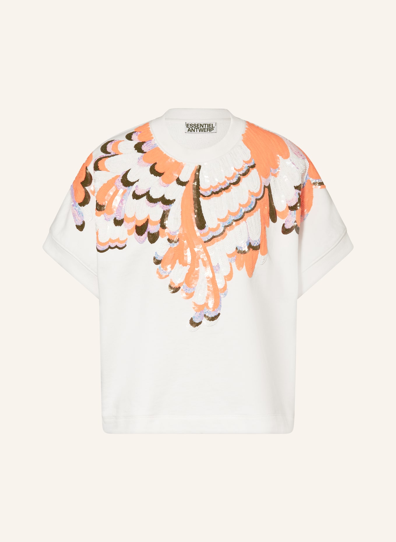 ESSENTIEL ANTWERP Sweatshirt JOLIES mit Pailletten: WEISS / ROSA / NEONORANGE