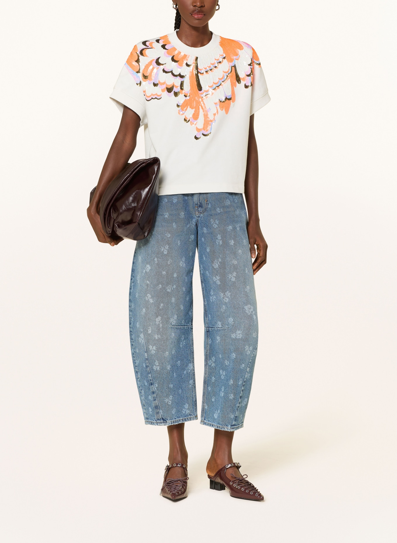 ESSENTIEL ANTWERP Sweatshirt JOLIES mit Pailletten: WEISS / ROSA / NEONORANGE