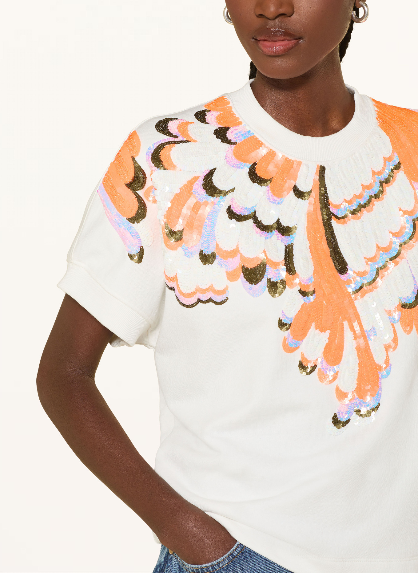 ESSENTIEL ANTWERP Sweatshirt JOLIES mit Pailletten: WEISS / ROSA / NEONORANGE