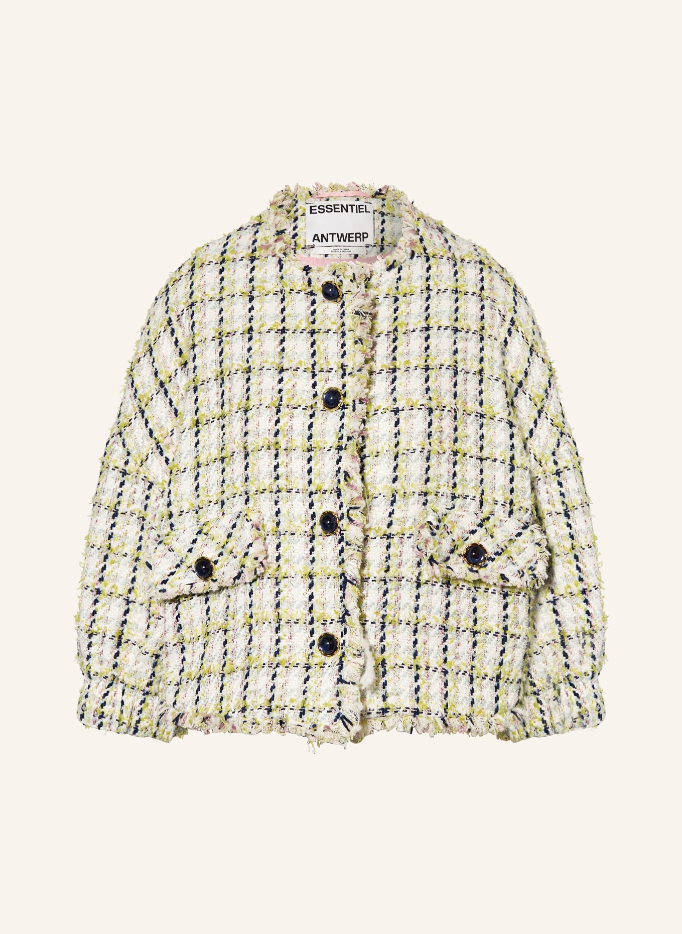 ESSENTIEL ANTWERP Kastenjacke JAYDEN mit 3/4-Arm: ECRU / HELLGRÜN / DUNKELBLAU