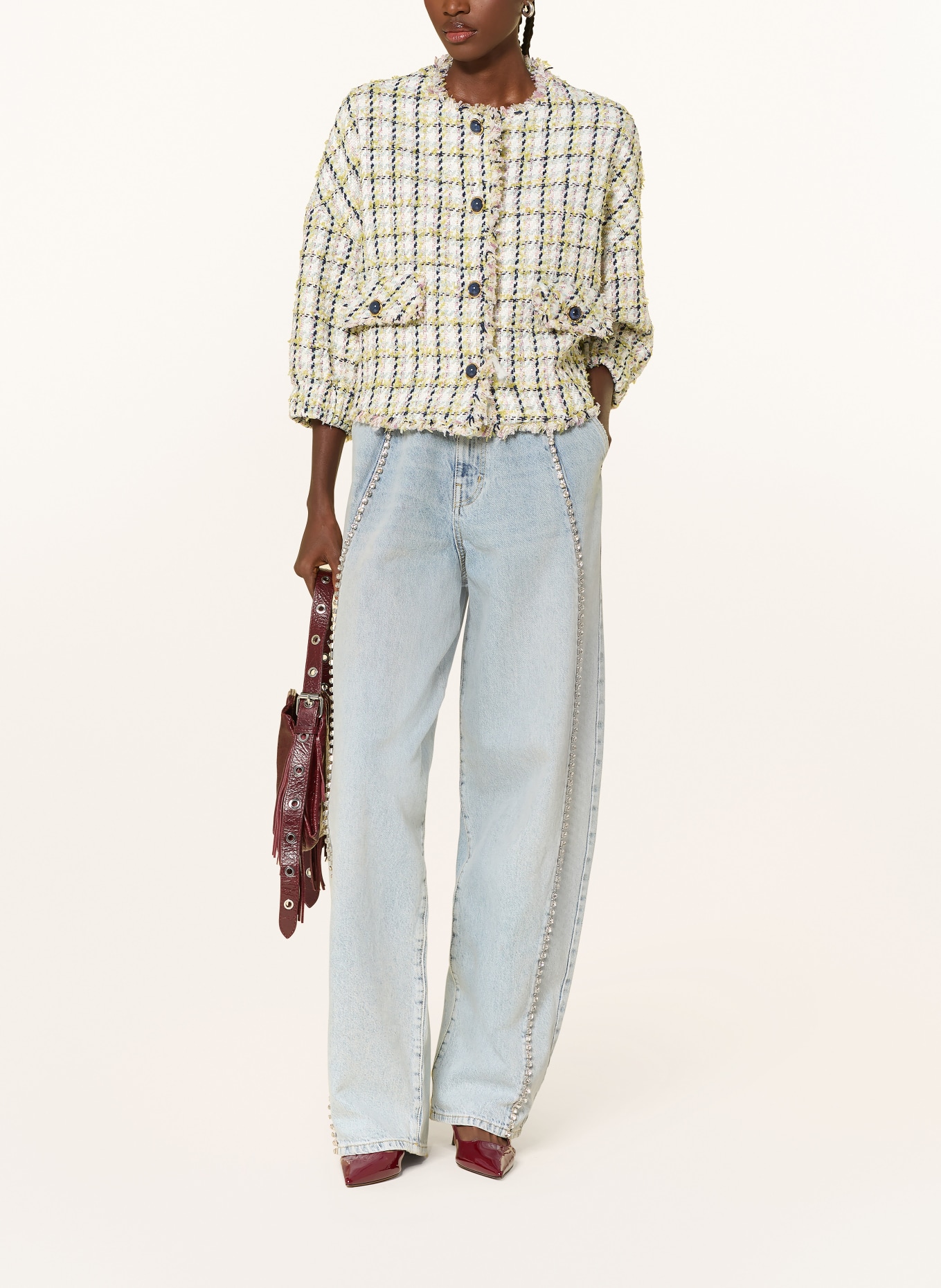 ESSENTIEL ANTWERP Kastenjacke JAYDEN mit 3/4-Arm: ECRU / HELLGRÜN / DUNKELBLAU