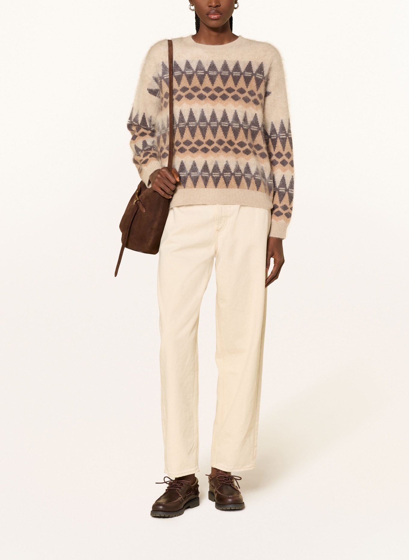 MRS & HUGS Cashmere-Pullover: HELLBRAUN / DUNKELBRAUN / BEIGE