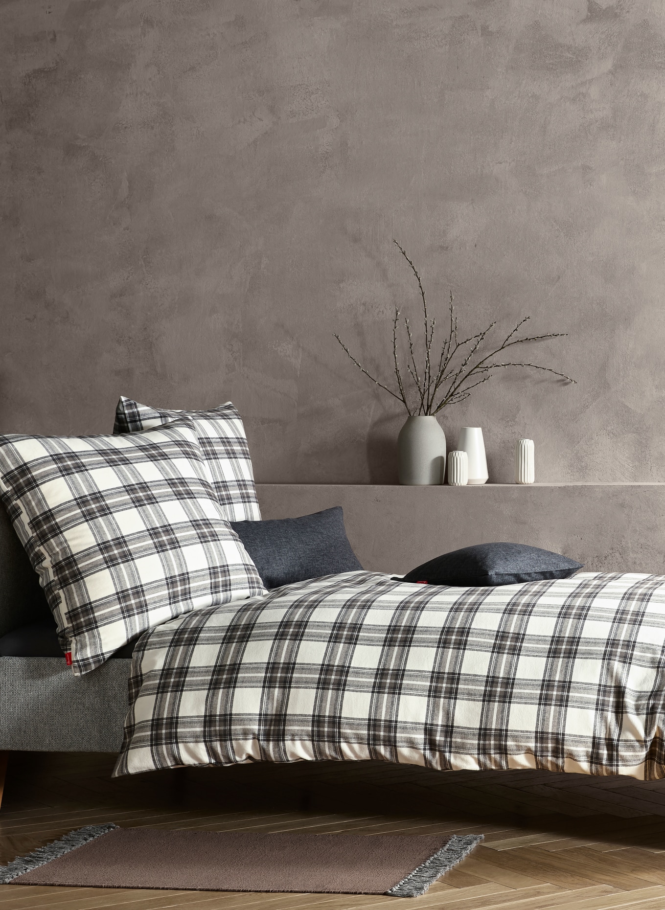 fleuresse Bettwäsche LECH: CREME / DUNKELGRÜN