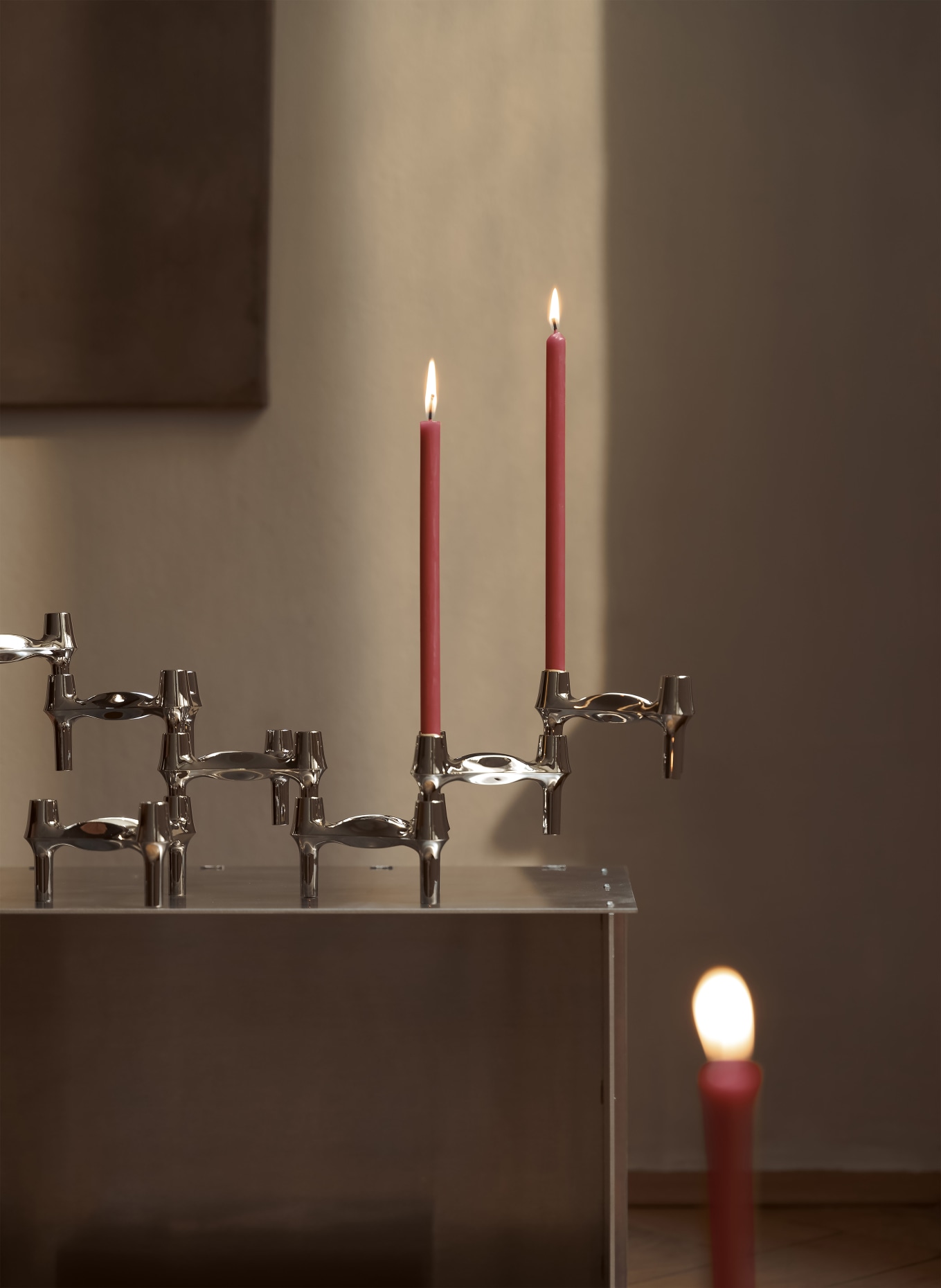 STOFF NAGEL Set of 6 taper candles: DARK RED