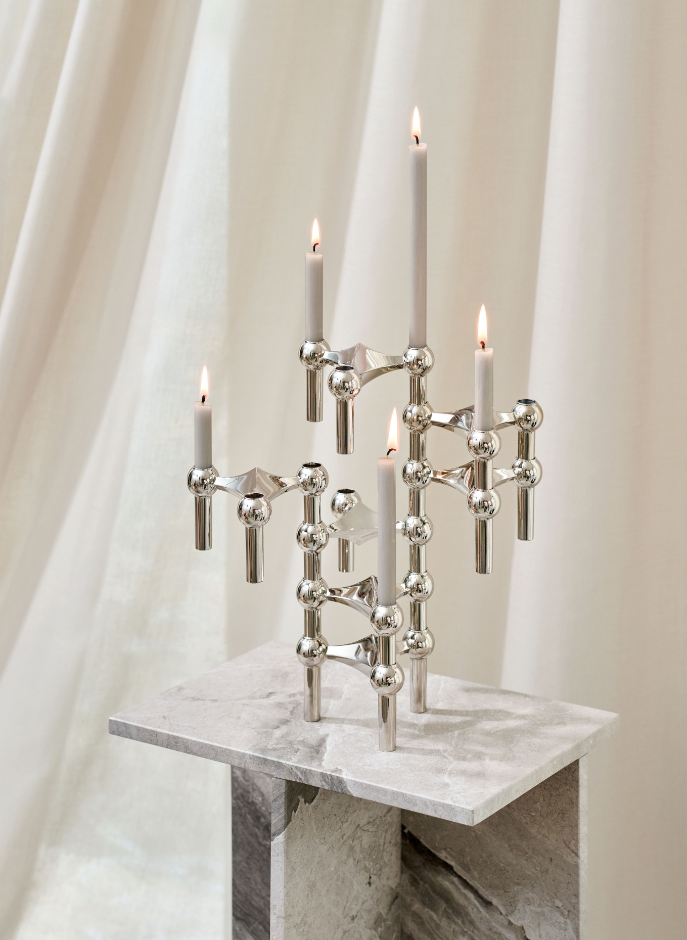 STOFF NAGEL Set of 12 taper candles: LIGHT GRAY